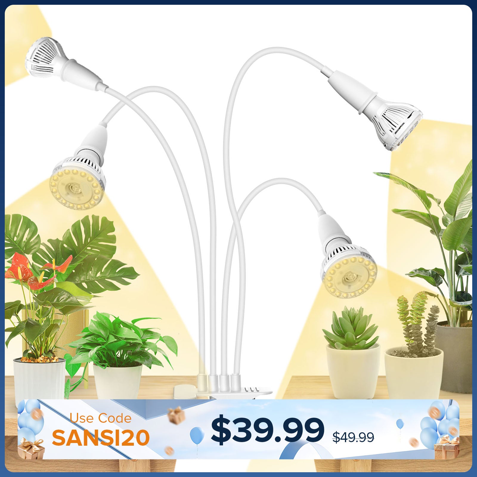 40 W verstellbares 4-Kopf-Clip-on-LED-Wachstumslicht (NUR USA/KANADA) 