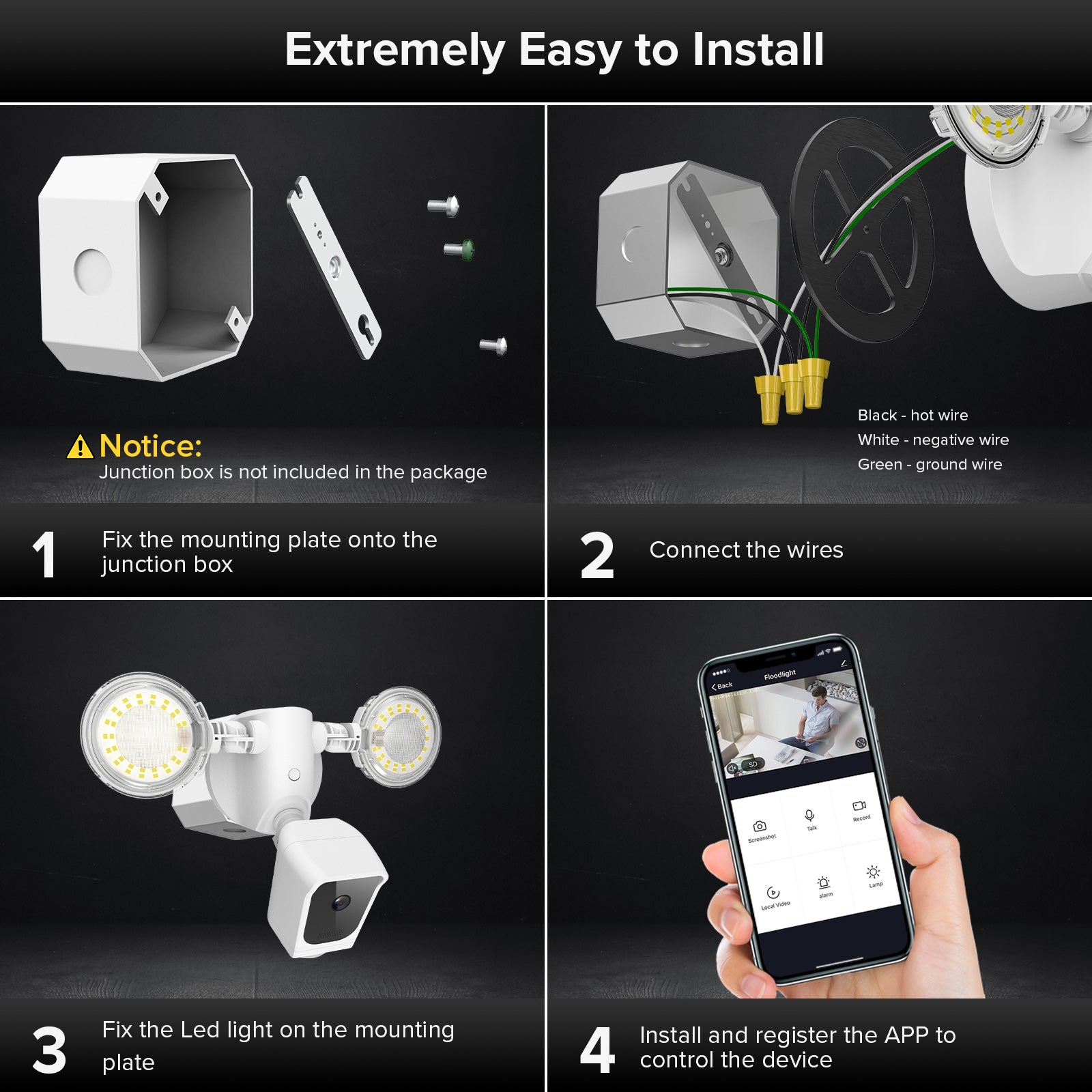 35W Smart Led Security Light (With Camera&Motion Sensor), extremely easy to install