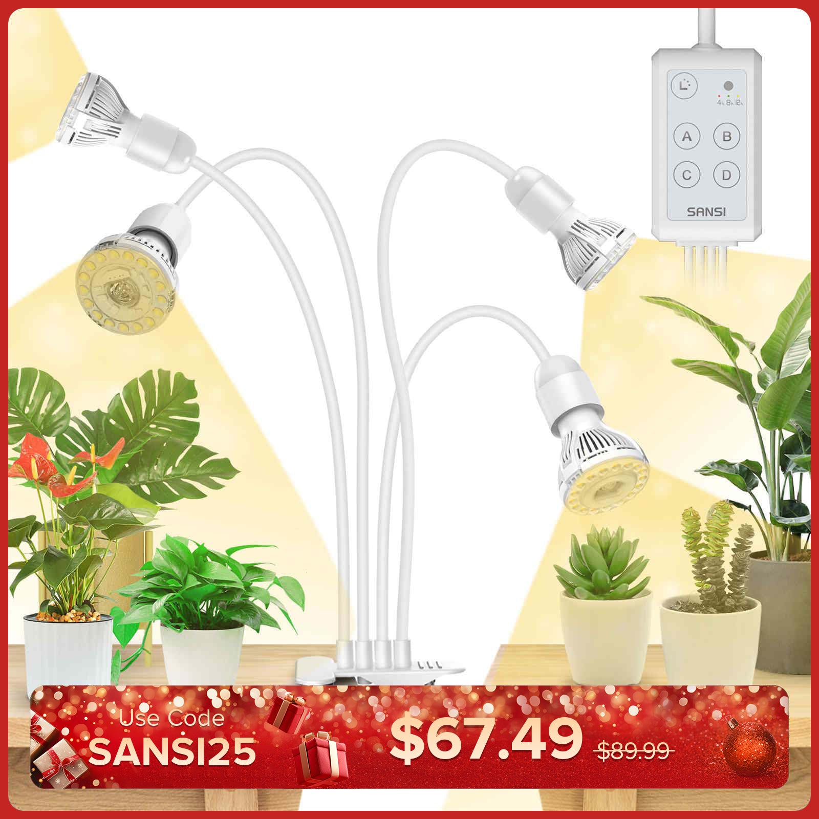 30 W verstellbare 3-Kopf-Clip-on-LED-Wachstumslampe mit Timer/ohne Timer