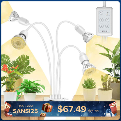 30 W verstellbare 3-Kopf-Clip-on-LED-Wachstumslampe mit Timer/ohne Timer