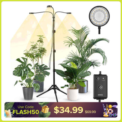 SANSI 30W 3-Head Adjustable Tripod Stand Grow Light with Remote Control