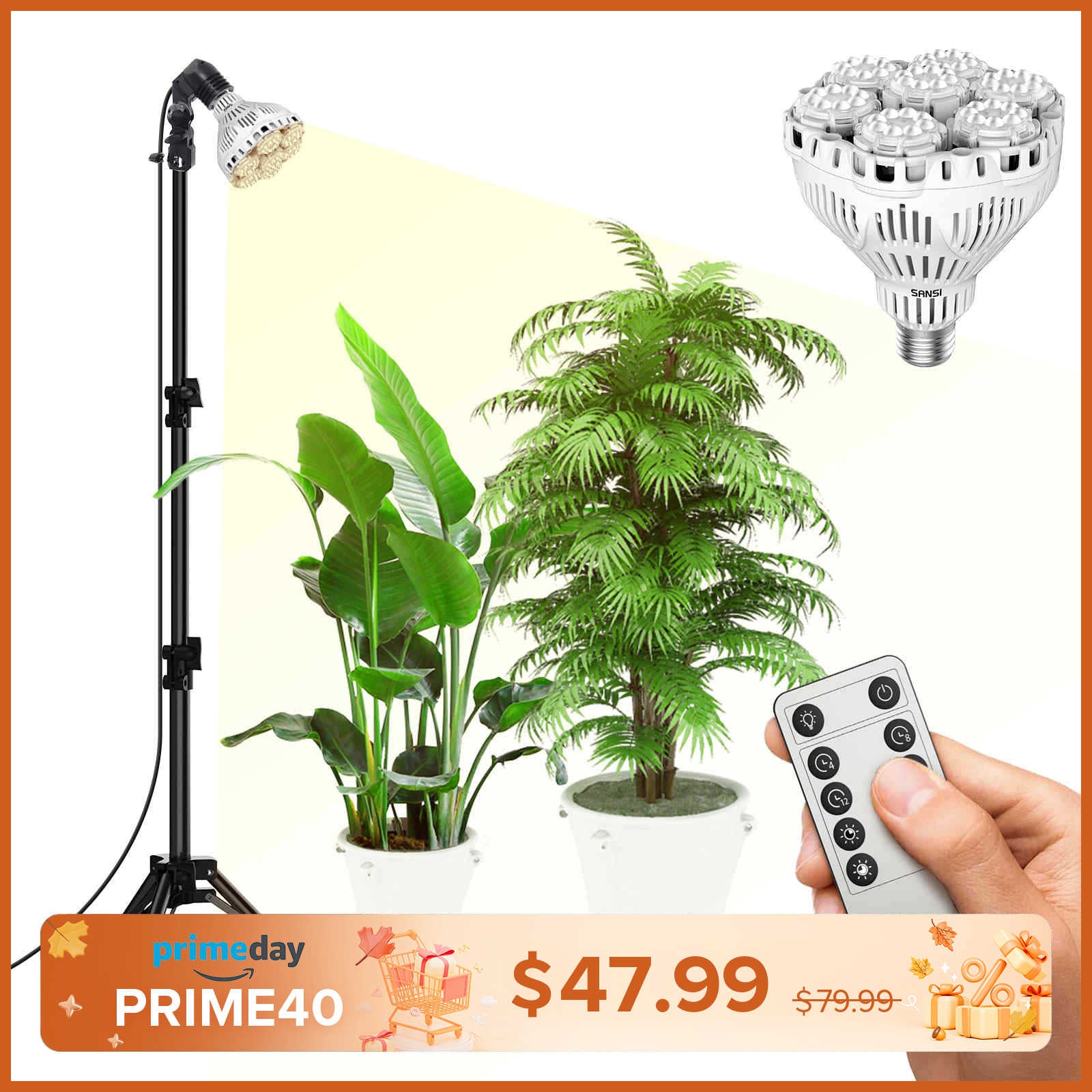 BR30 40W Adjustable Tripod Stand Grow Light with Remote Control