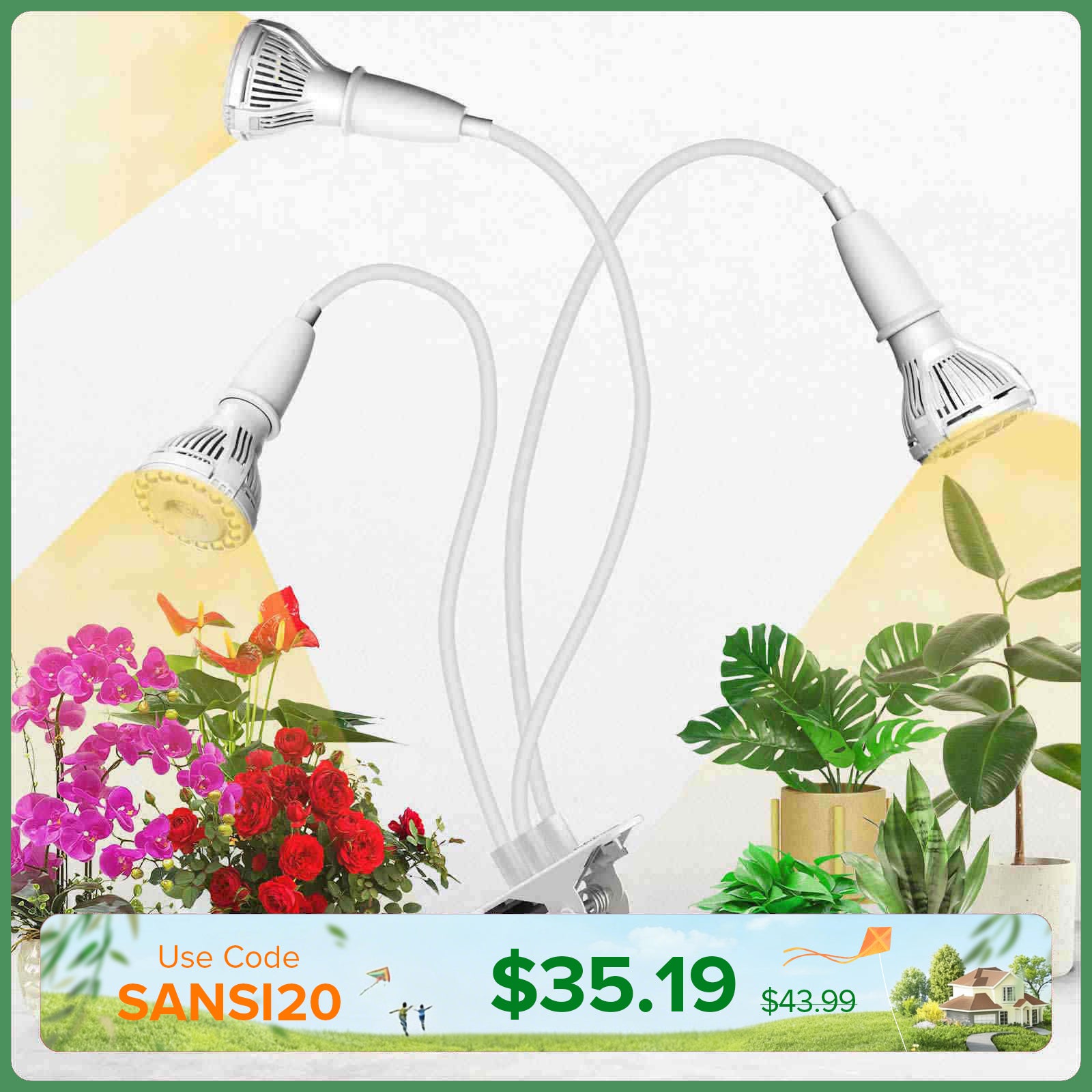 30W Adjustable 3-Head Clip-on LED Grow Light (US/CA ONLY)