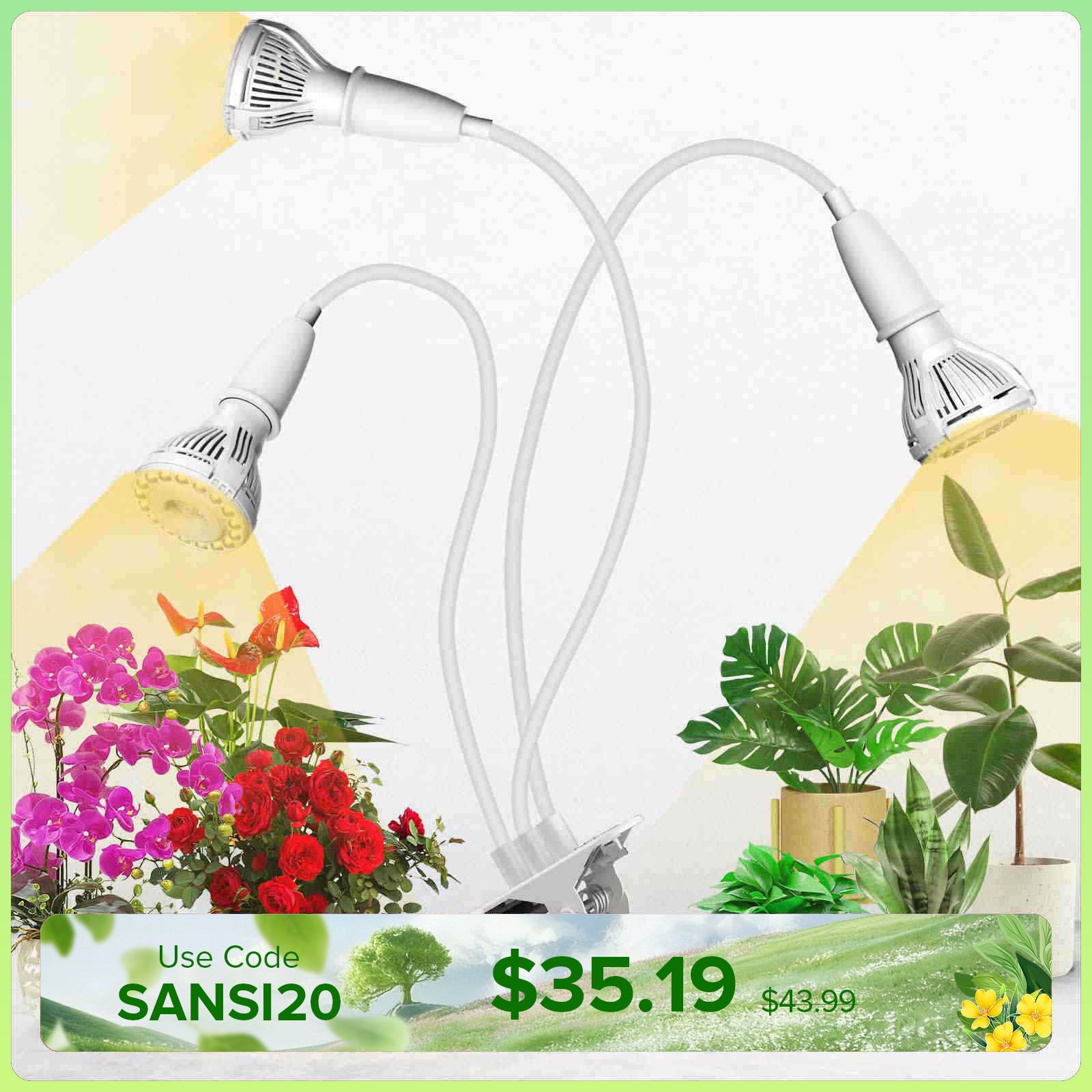 30W Adjustable 3-Head Clip-on LED Grow Light (US/CA ONLY)