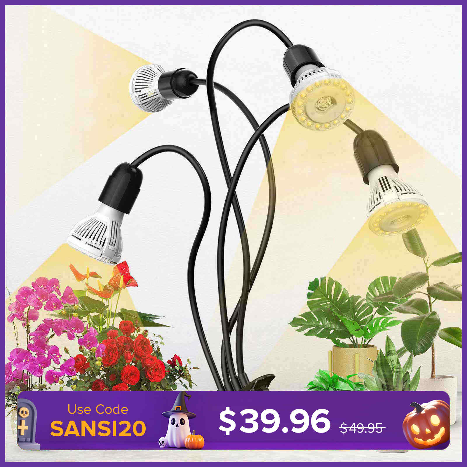 40W Adjustable 4-Head Clip-on LED Grow Light (US/CA ONLY)