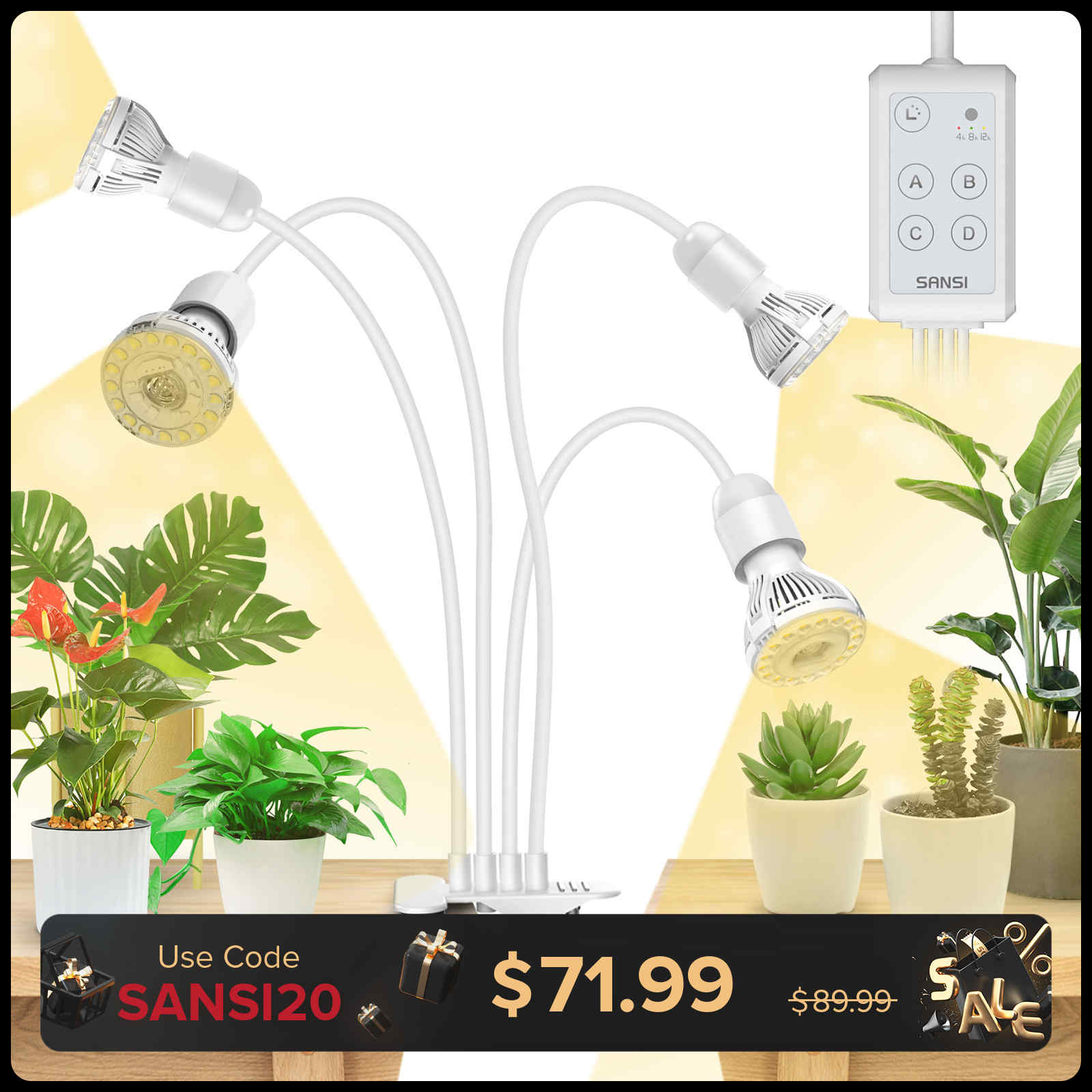 30 W verstellbare 3-Kopf-Clip-on-LED-Wachstumslampe mit Timer/ohne Timer