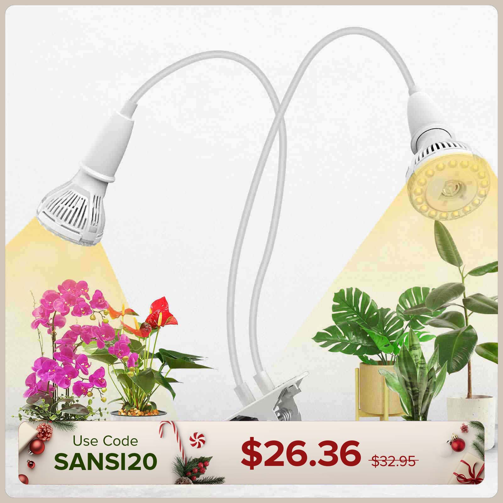 20W Adjustable 2-Head Clip-on LED Grow Light