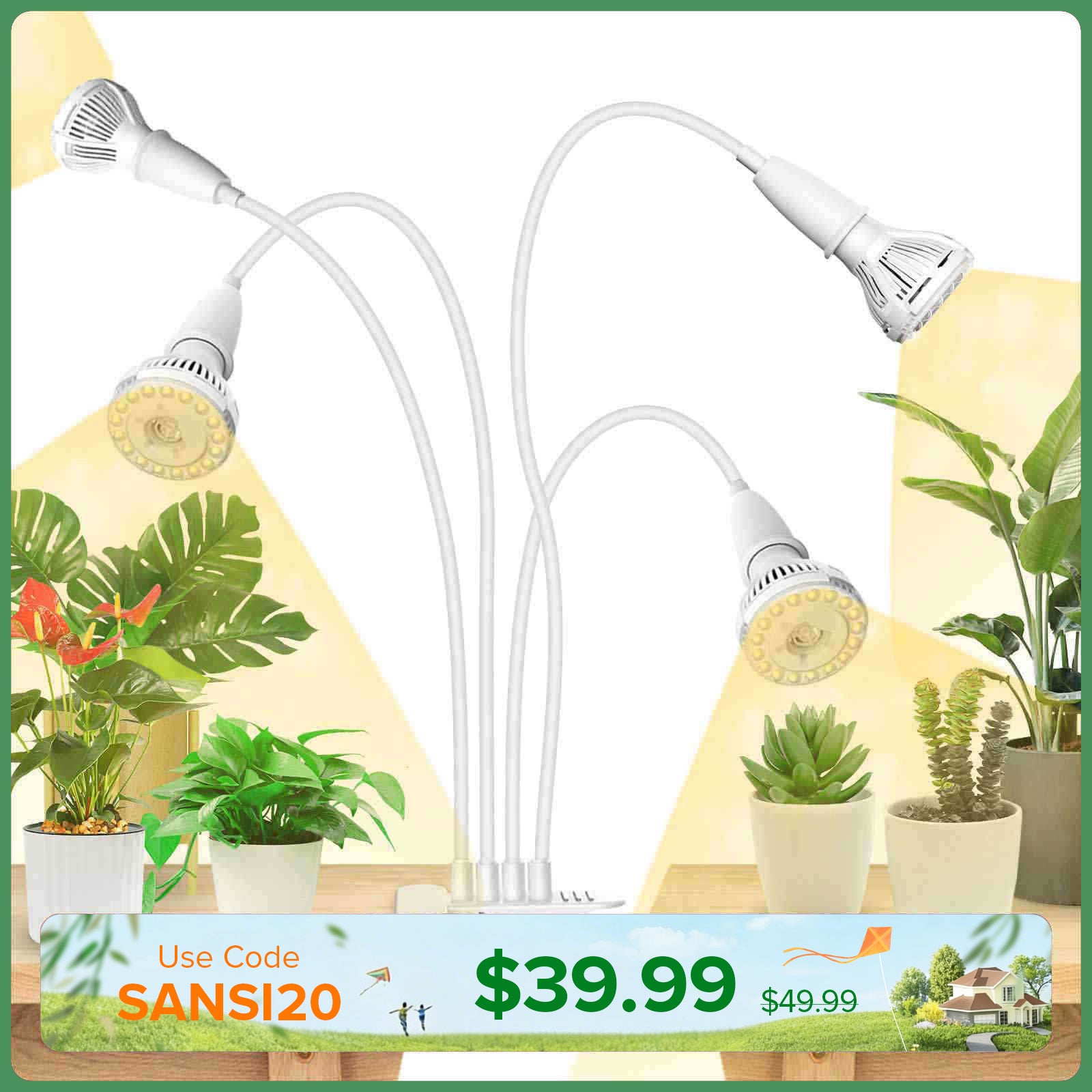 40W Adjustable 4-Head Clip-on LED Grow Light (US/CA ONLY)