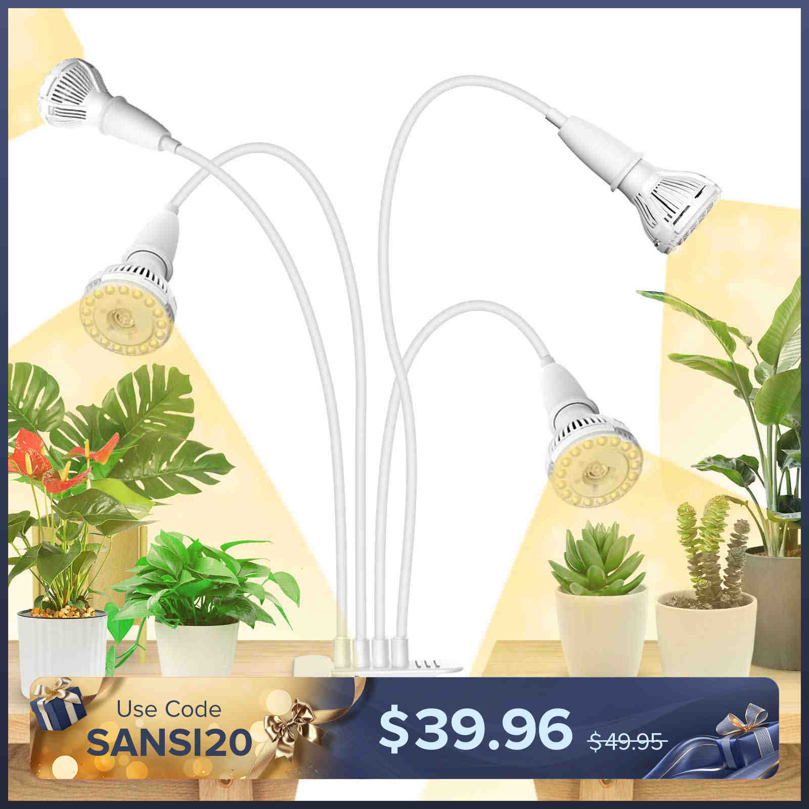 40W Adjustable 4-Head Clip-on LED Grow Light (US/CA ONLY)