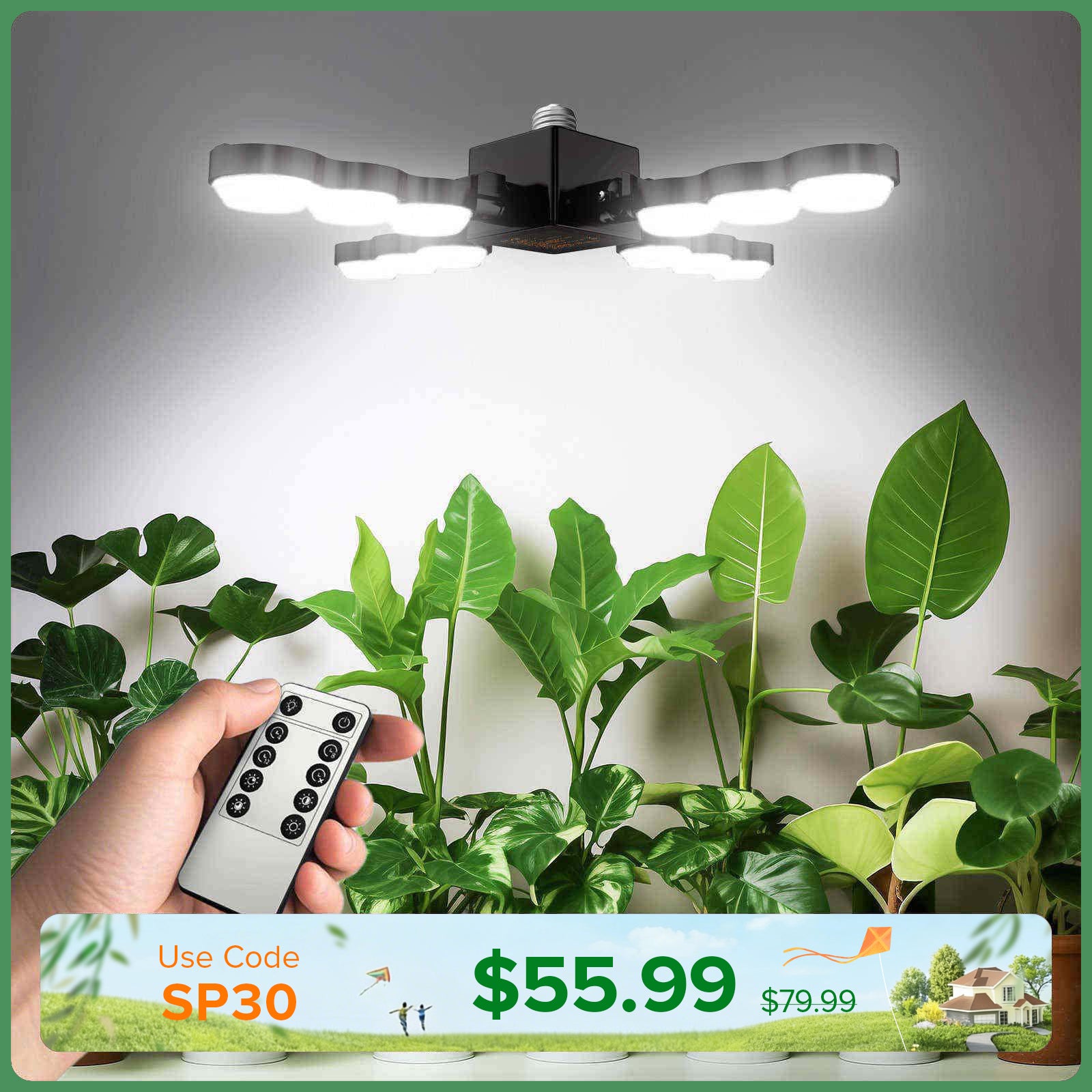 SANSI 80W Folding Wings LED Grow Light with Remote Control