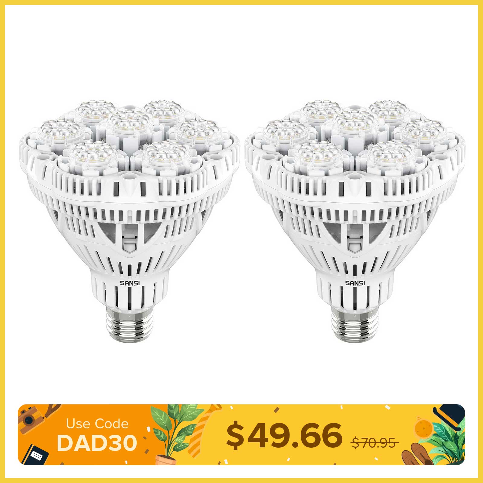 BR30 36W LED Grow Light Bulb (2-Pack Bundle)