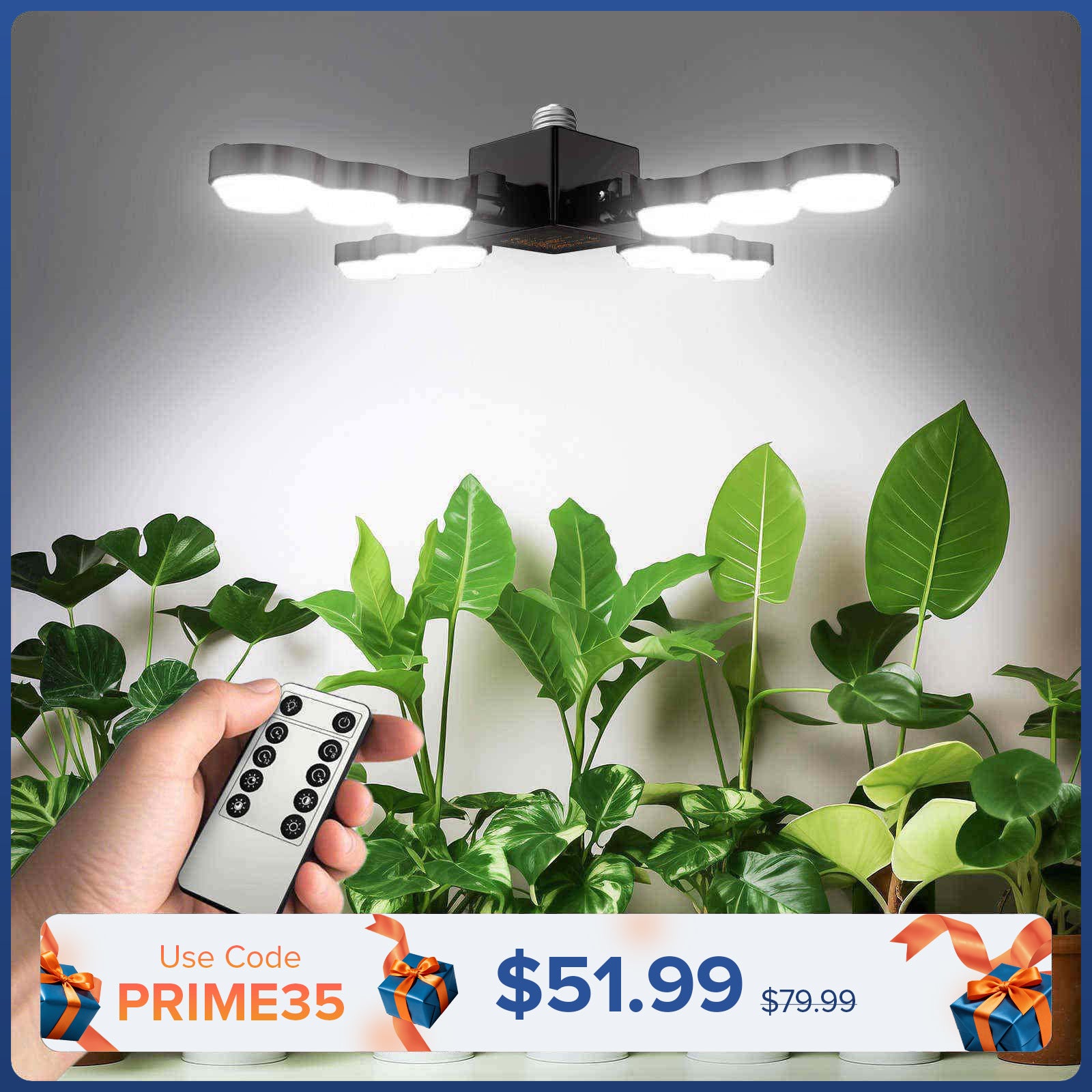 Lampada LED per coltivazione SANSI da 80 W con ali pieghevoli e telecomando