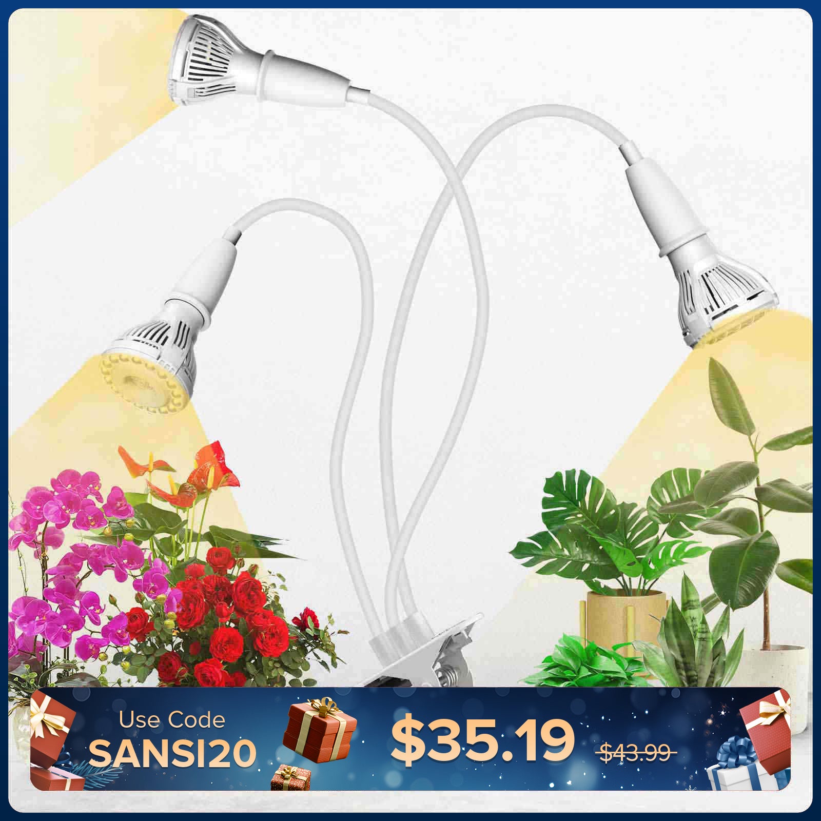 30 W verstellbares 3-Kopf-LED-Pflanzenlicht zum Anklemmen (NUR USA/Kanada) 