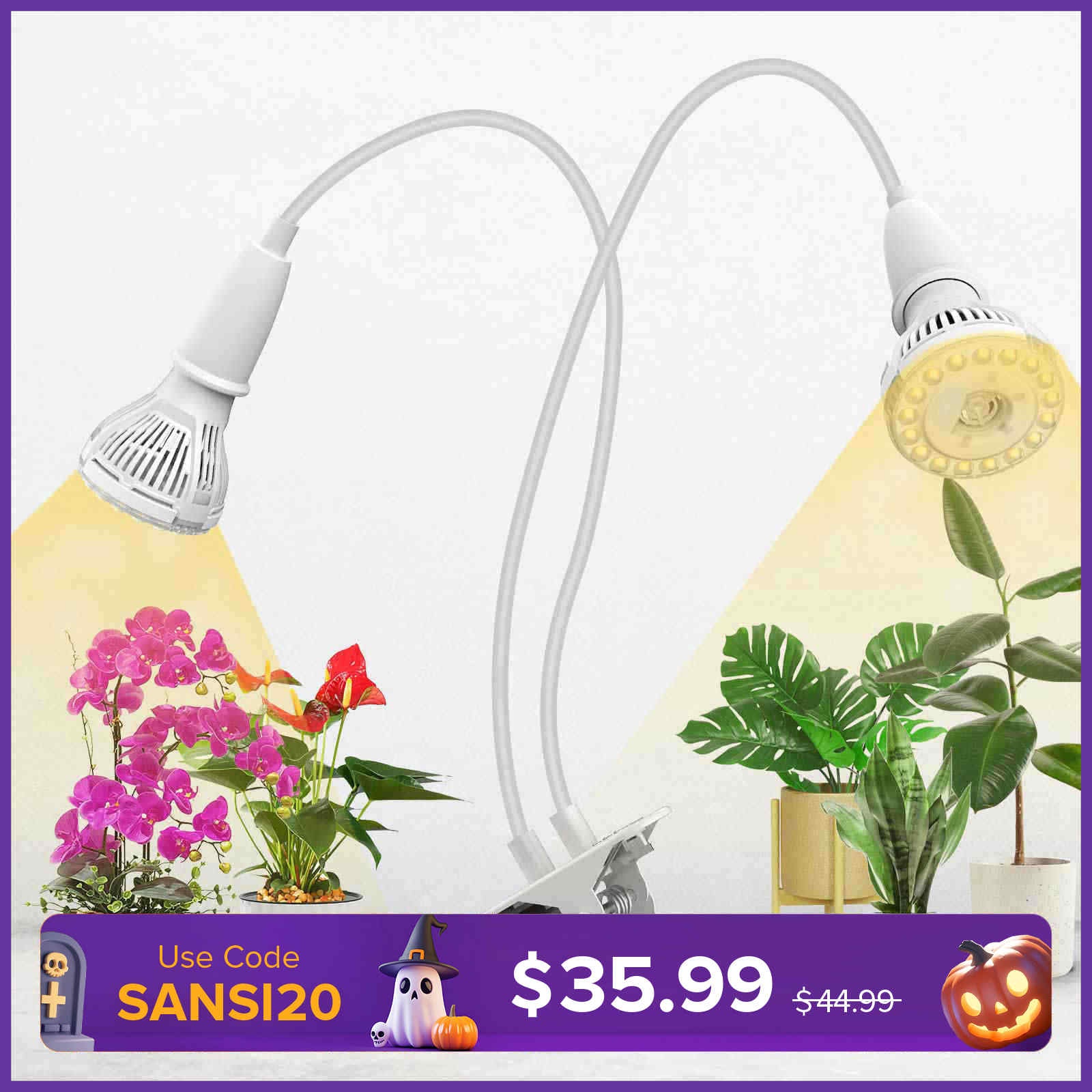 20W Adjustable 2-Head Clip-on LED Grow Light