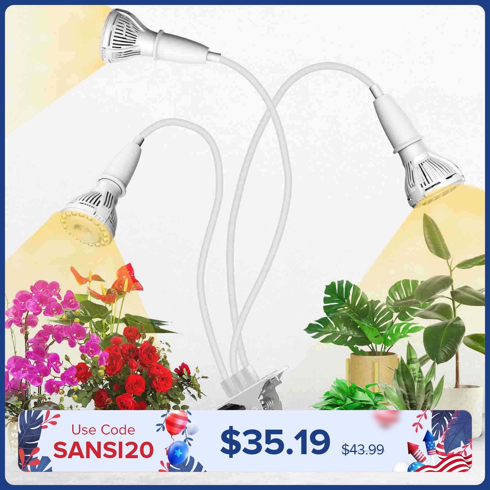 30W Adjustable 3-Head Clip-on LED Grow Light (US/CA ONLY)