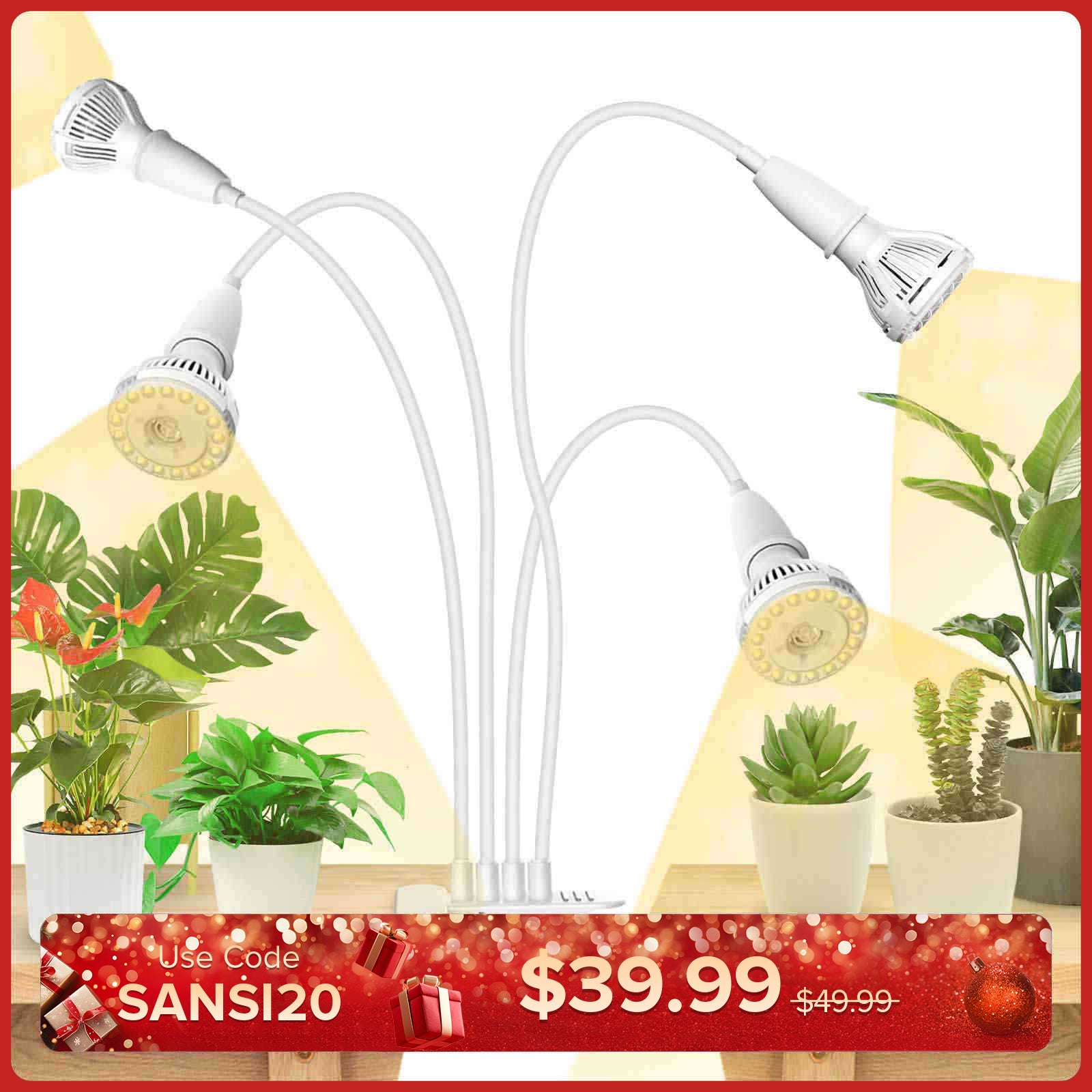 40 W verstellbares 4-Kopf-Clip-on-LED-Wachstumslicht (NUR USA/KANADA) 