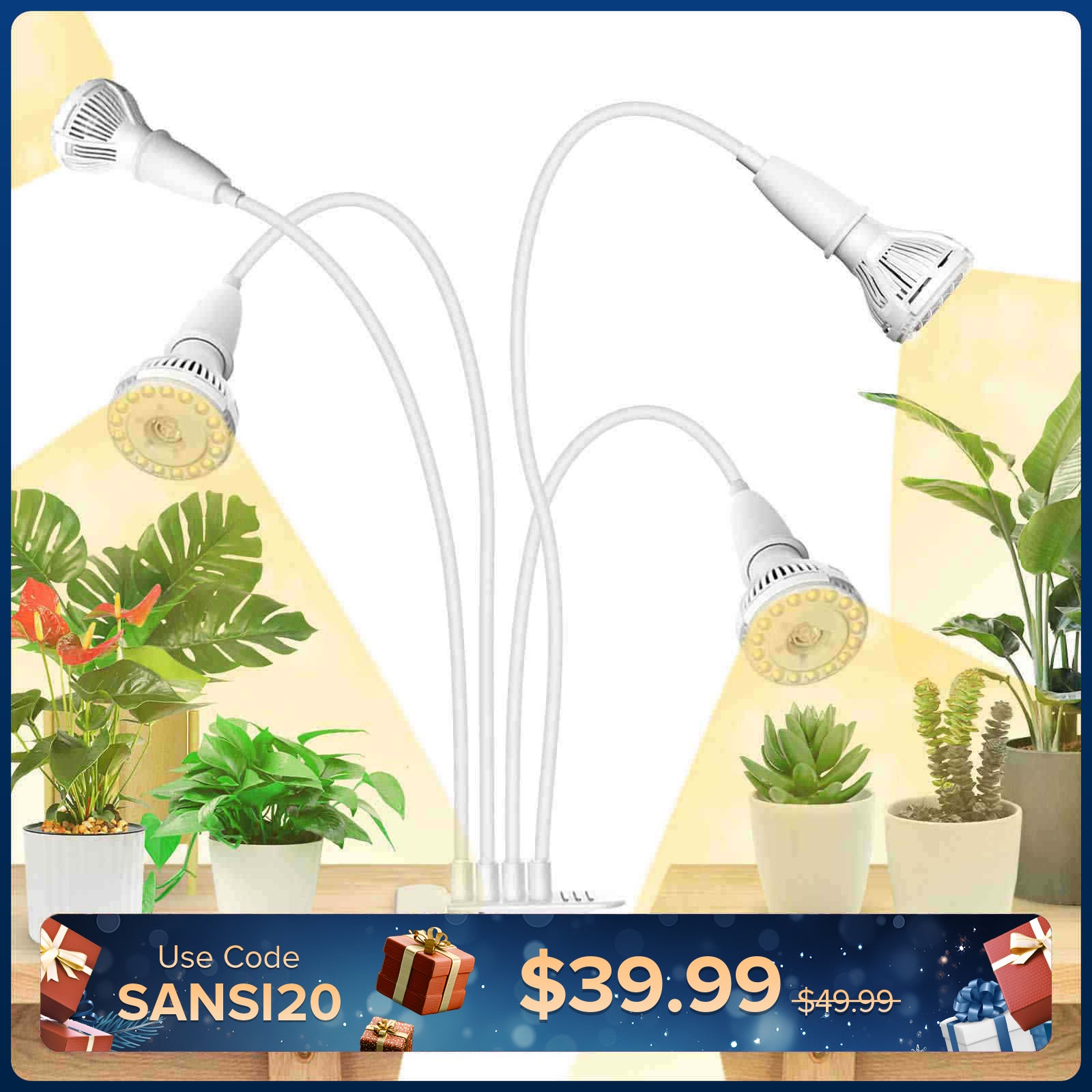 40 W verstellbares 4-Kopf-Clip-on-LED-Wachstumslicht (NUR USA/KANADA) 