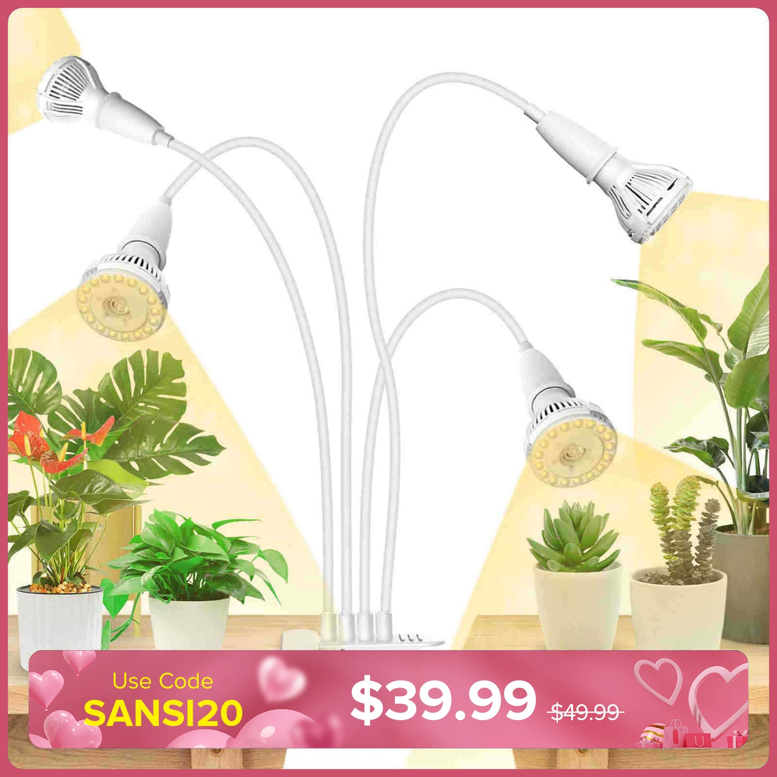 40W Adjustable 4-Head Clip-on LED Grow Light (US/CA ONLY)