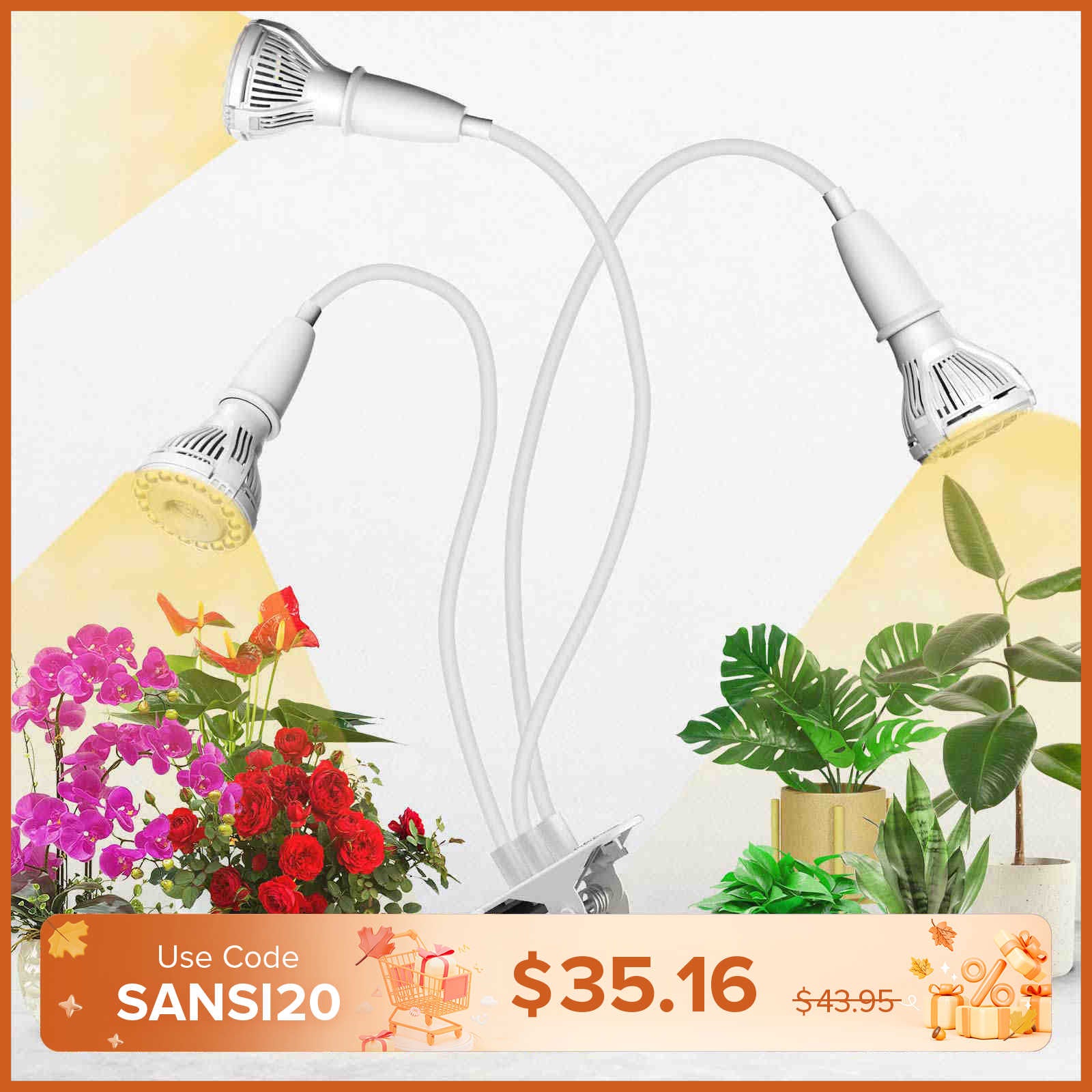 30W Adjustable 3-Head Clip-on LED Grow Light (US/CA ONLY)