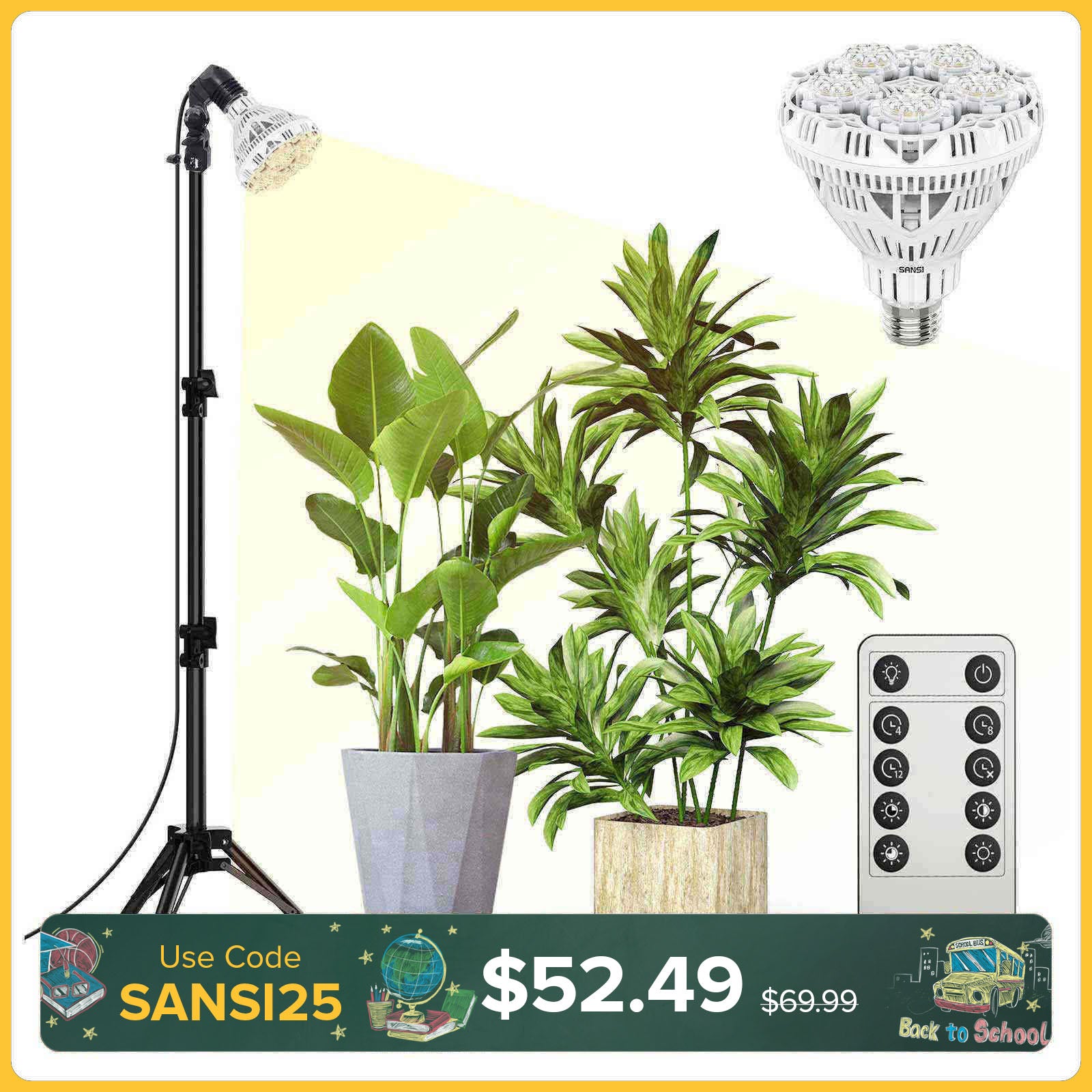Lampe de culture trépied ajustable BR30 30W avec télécommande (US/CA UNIQUEMENT)
