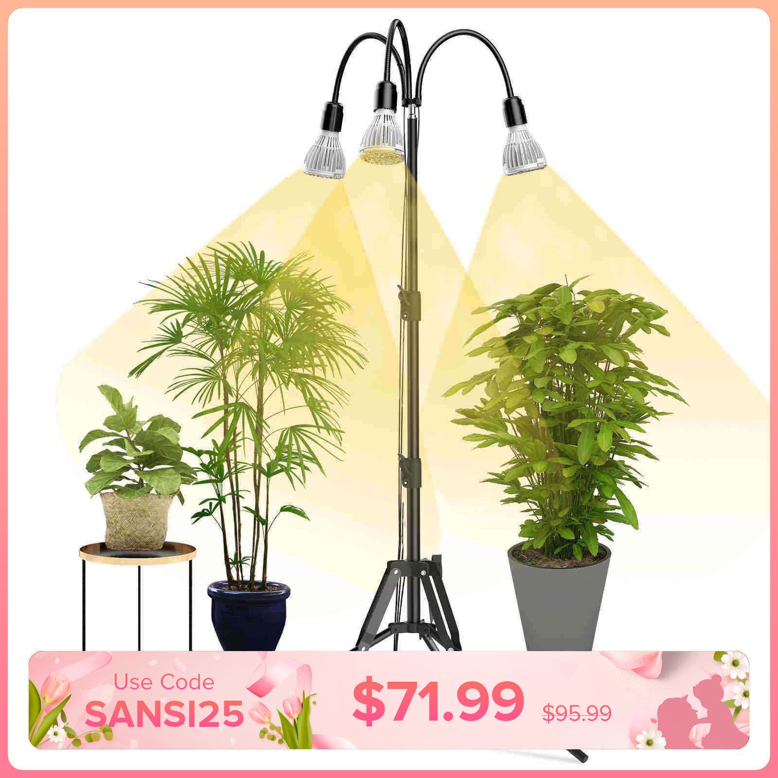 96 W/128 W Pflanzenlampe mit verstellbarem Stativständer (NUR USA)