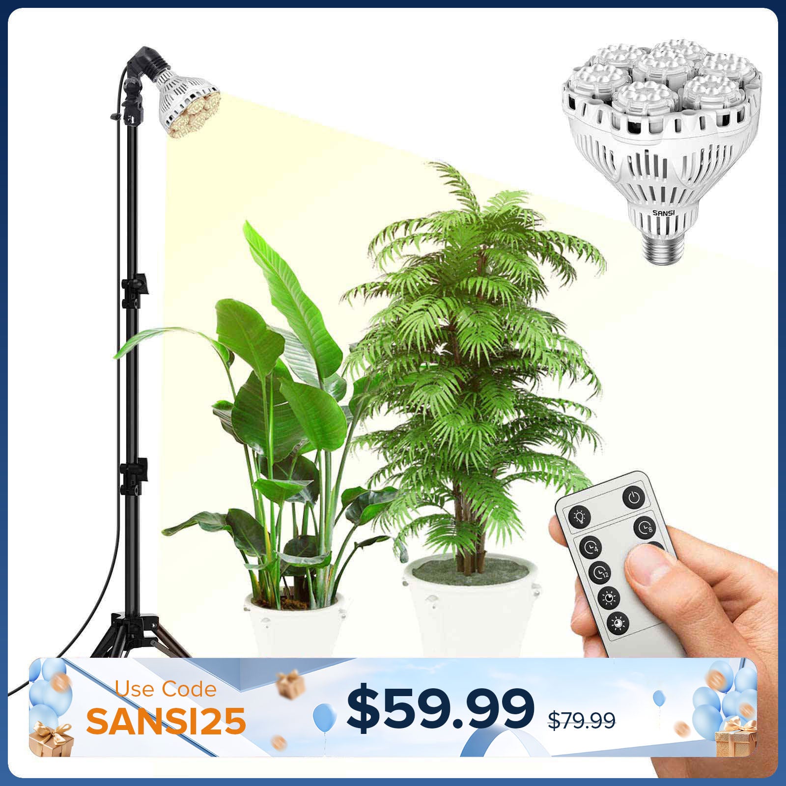 Lampe de culture trépied ajustable BR30 40W avec télécommande