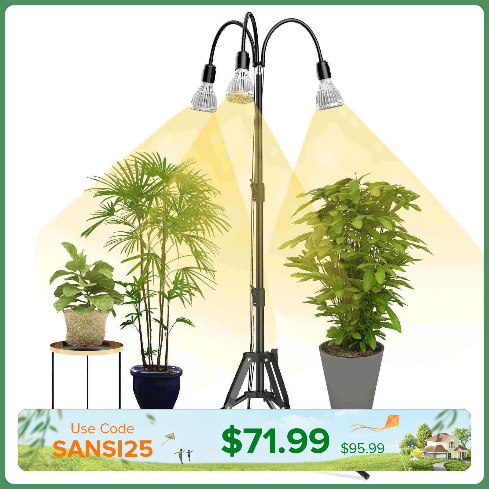 SANSI Upgraded 96W Multi-head Grow Light with Adjustable Tripod Stand (US/CA ONLY)