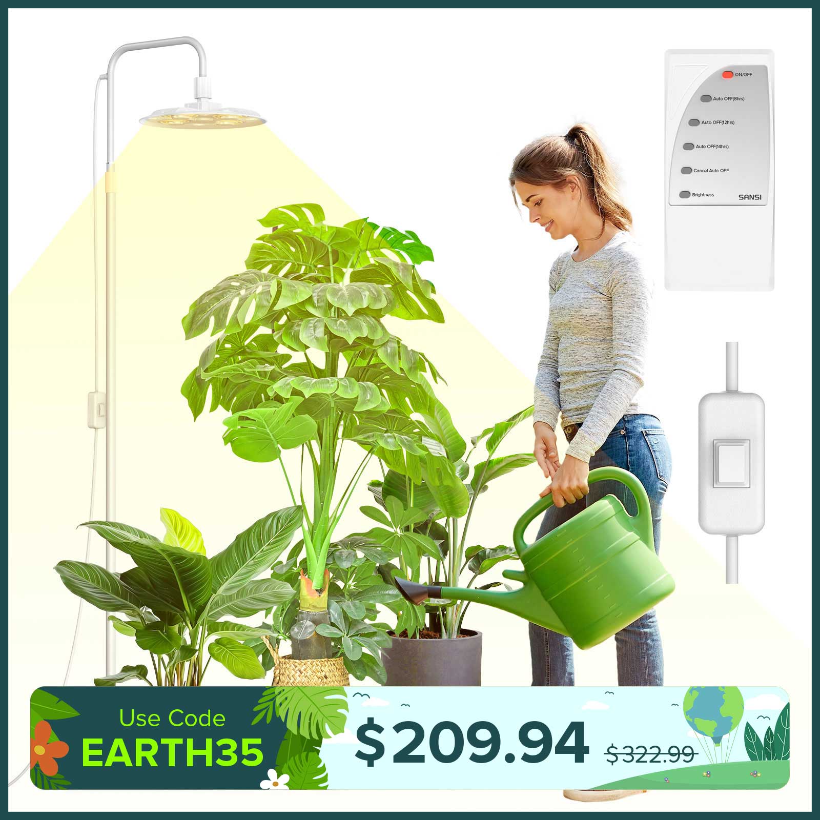 SANSI Hohes, stehendes Pflanzenlicht mit Fernbedienung (NUR USA)