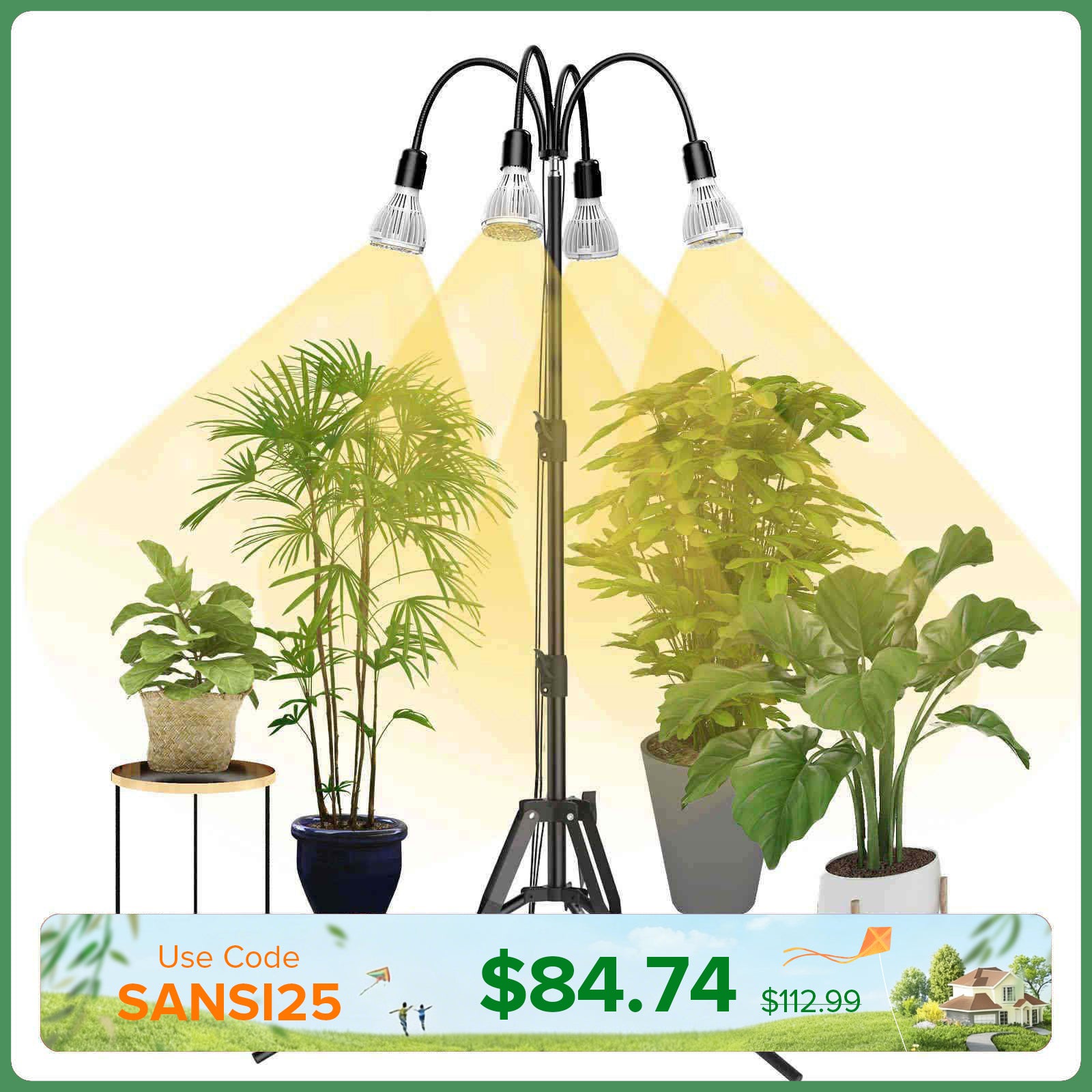 SANSI Upgraded 128W Multi-head Grow Light with Adjustable Tripod Stand (US/CA ONLY)