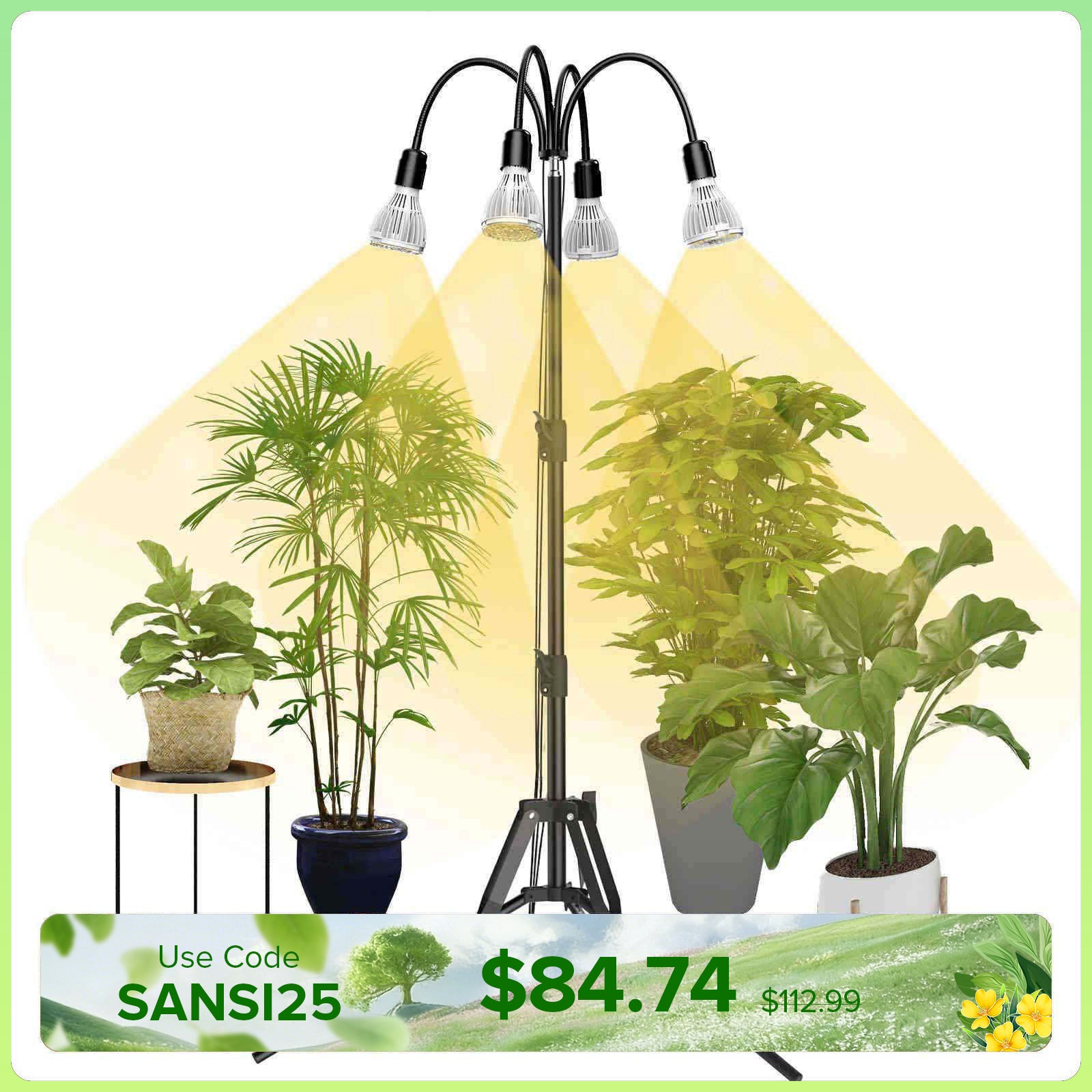 SANSI Upgraded 128W Multi-head Grow Light with Adjustable Tripod Stand (US/CA ONLY)