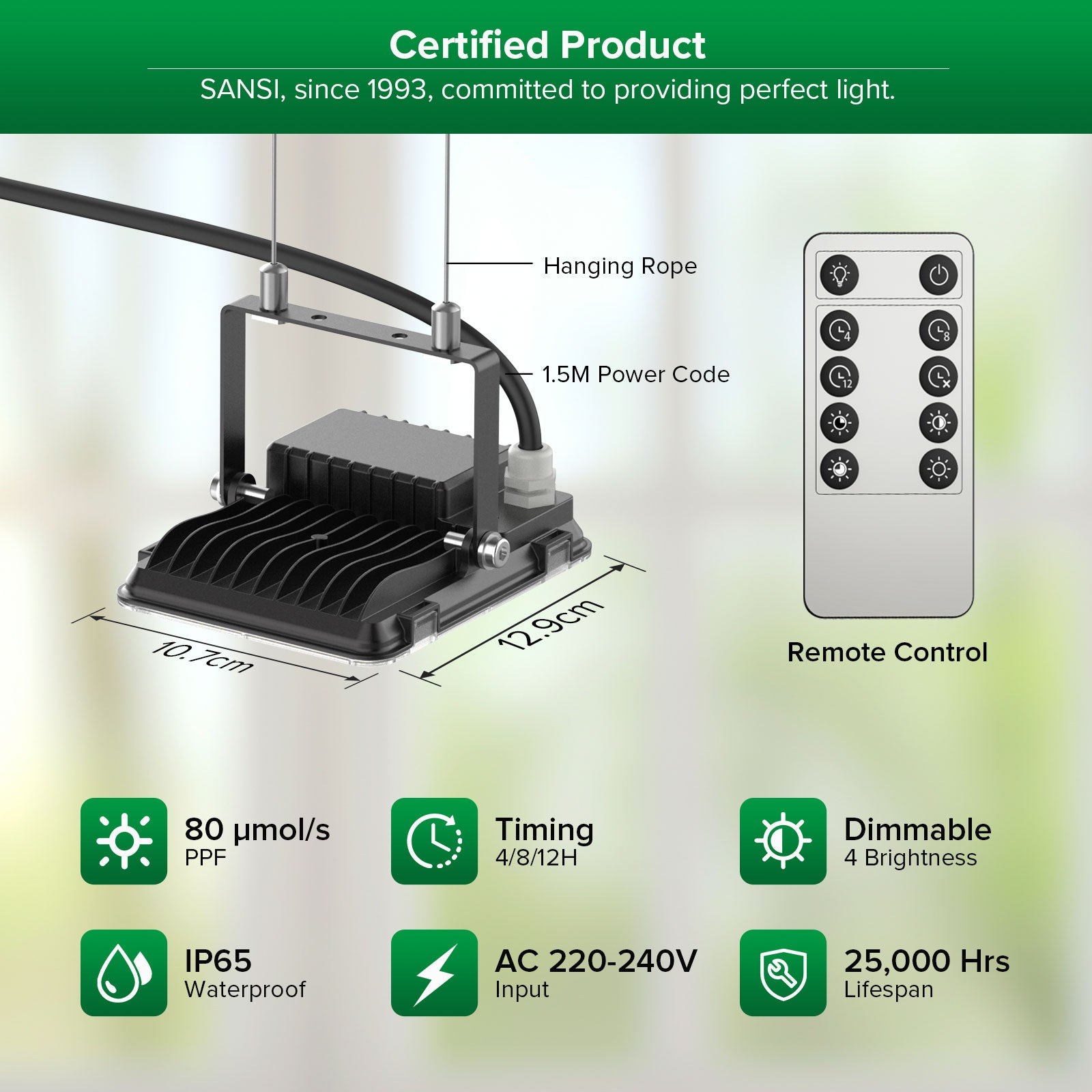 SANSI 45W Panel LED Grow Light | Remote Control (EU ONLY)