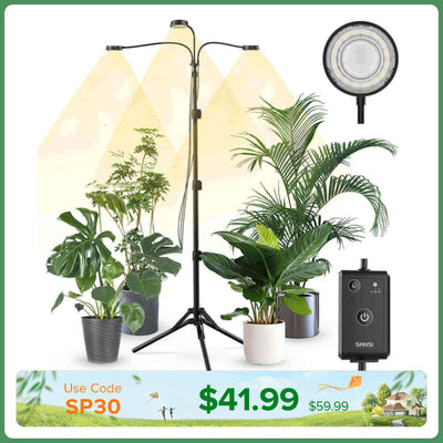SANSI 30W 3-Head Adjustable Tripod Stand Grow Light with Remote Control