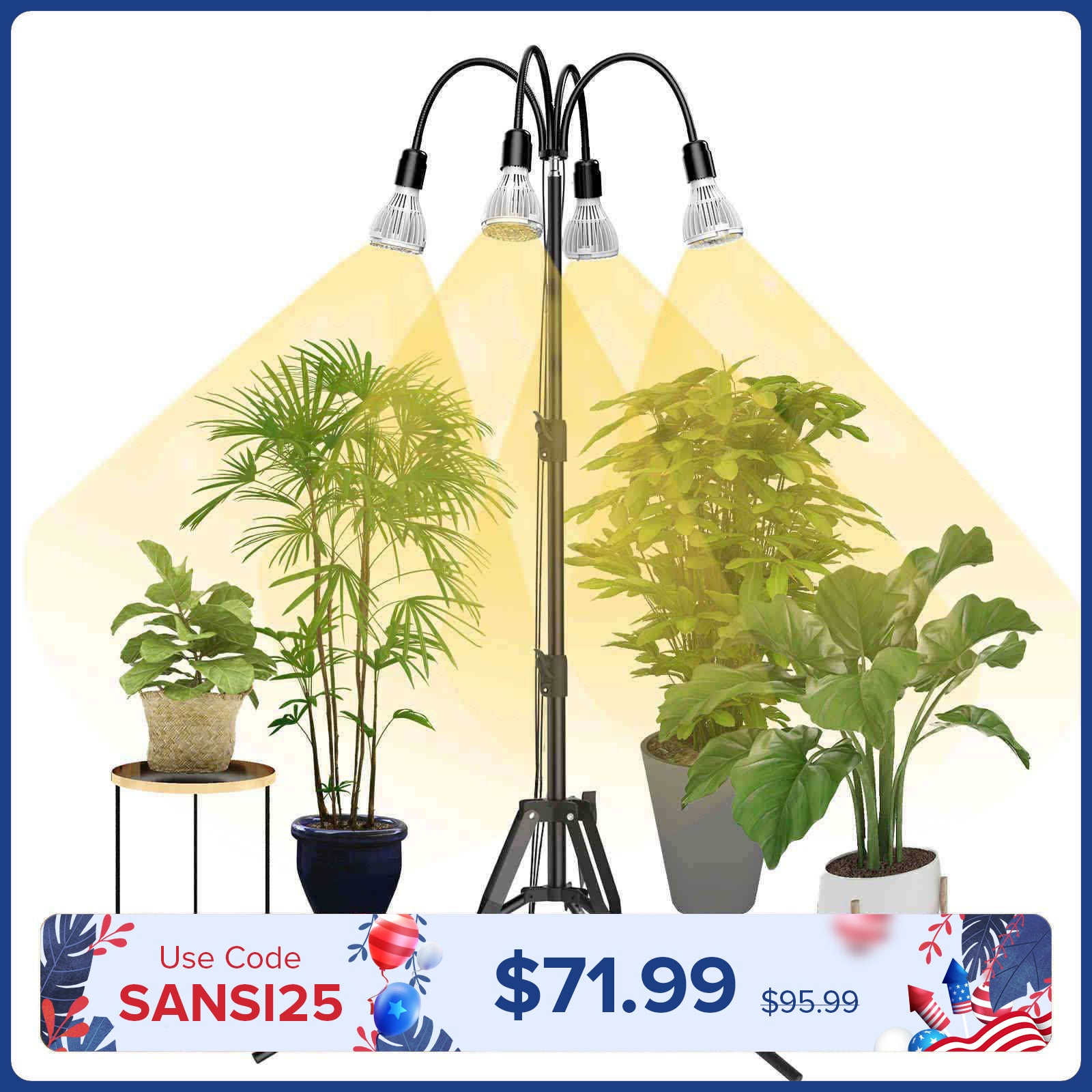 SANSI Upgraded 120W Multi-head Grow Light with Adjustable Tripod Stand