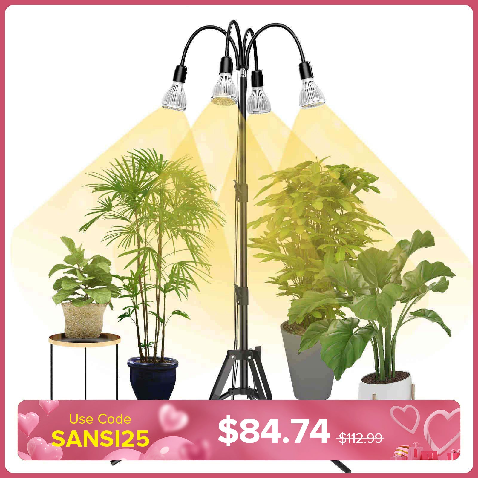 SANSI Upgraded 128W Multi-head Grow Light with Adjustable Tripod Stand (US/CA ONLY)