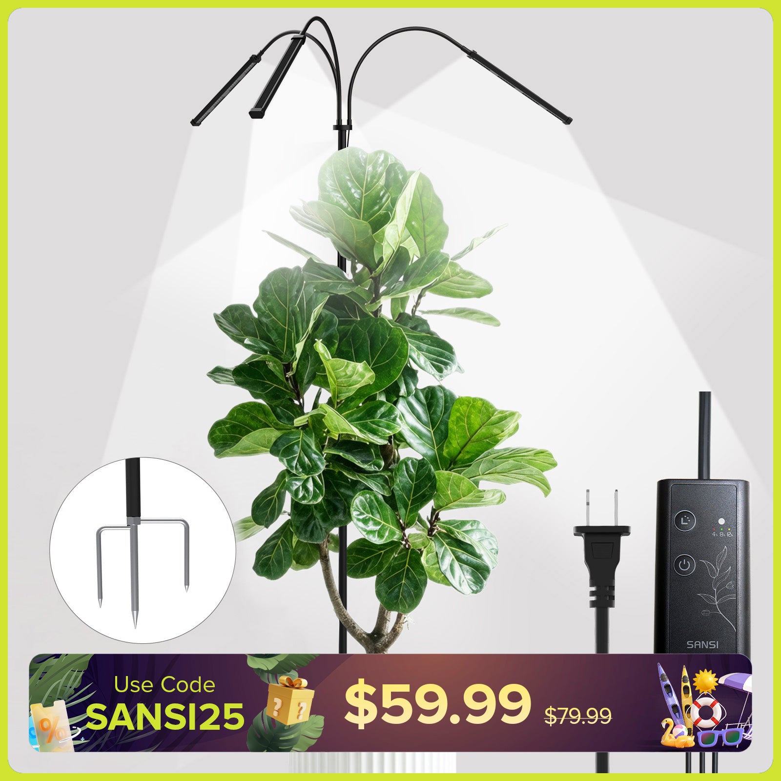 SANSI 45W Standing LED Grow Light with Ground Stake (US/CA ONLY)