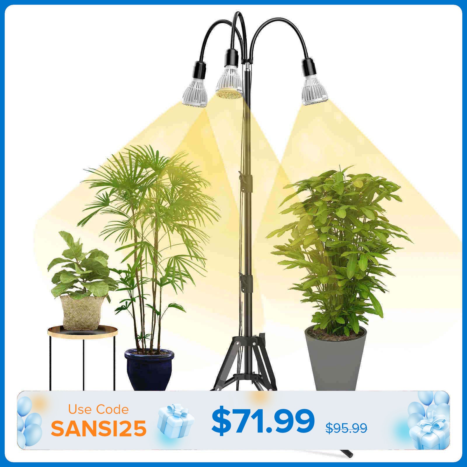 SANSI Upgraded 96W Multi-head Grow Light with Adjustable Tripod Stand (US/CA ONLY)