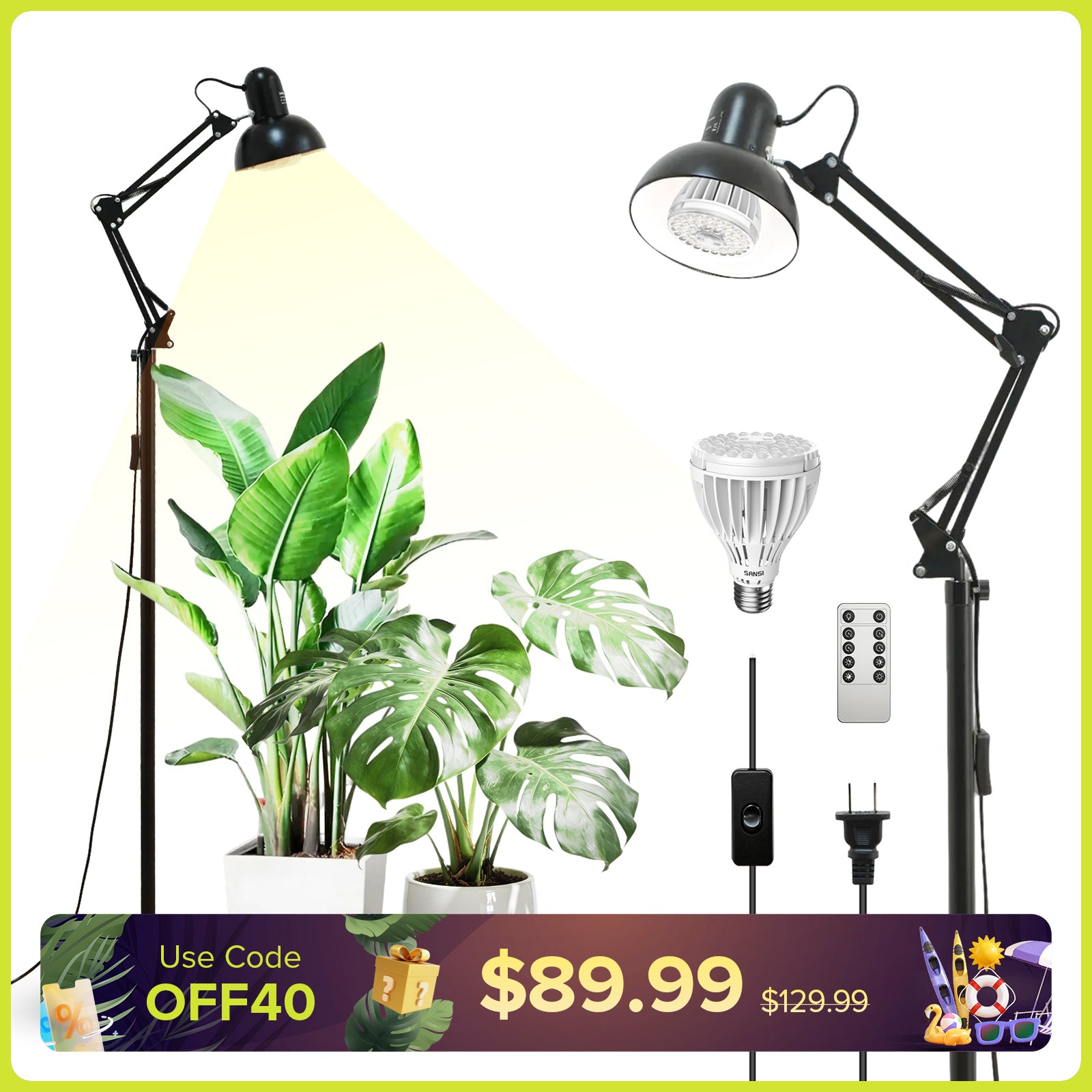 SANSI 32W Floor Standing LED Grow Light with Remote Control(US ONLY)