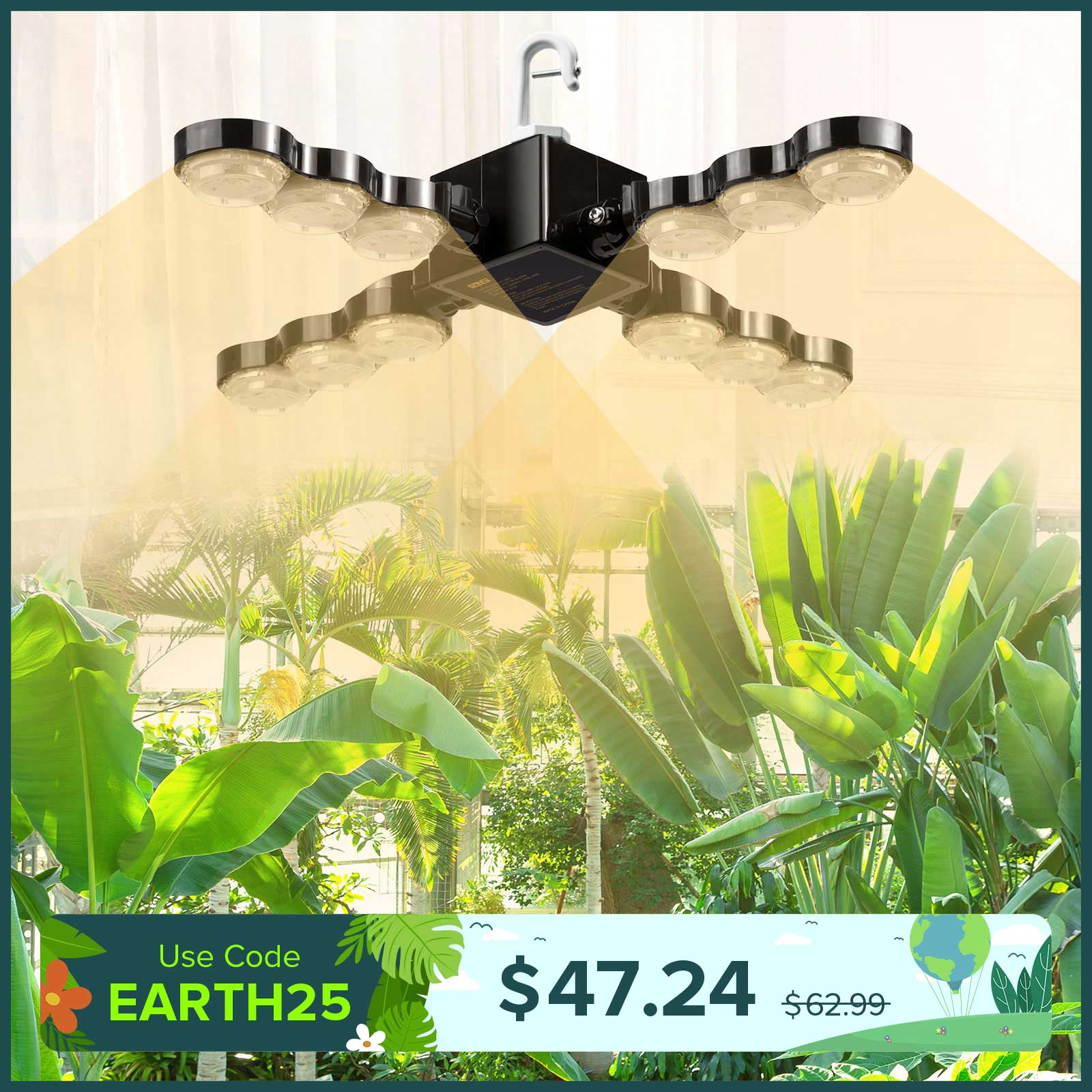 60W LED Grow Light (Folding Wings & With Hook)(EU ONLY)