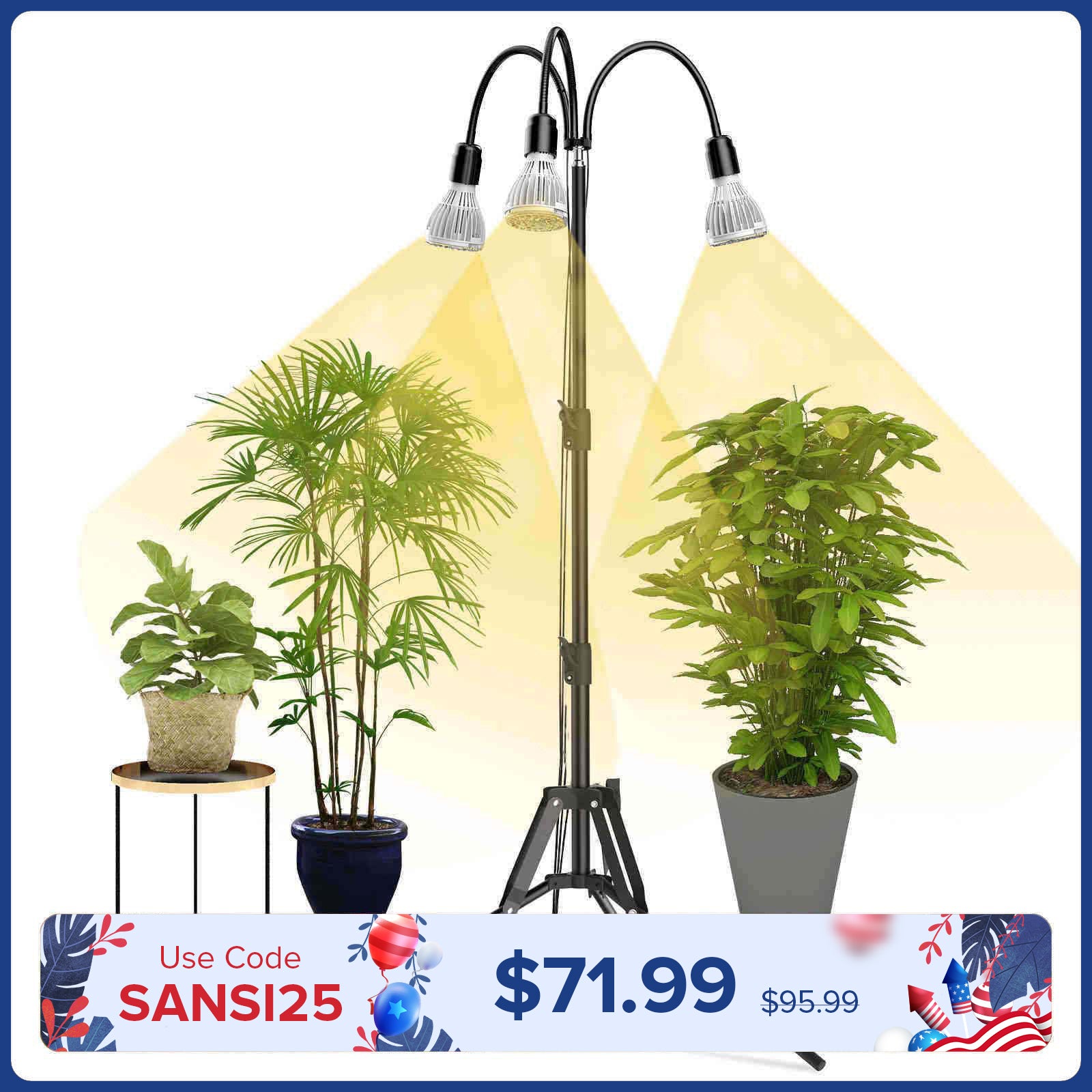 SANSI Upgraded 96W Multi-head Grow Light with Adjustable Tripod Stand (US/CA ONLY)
