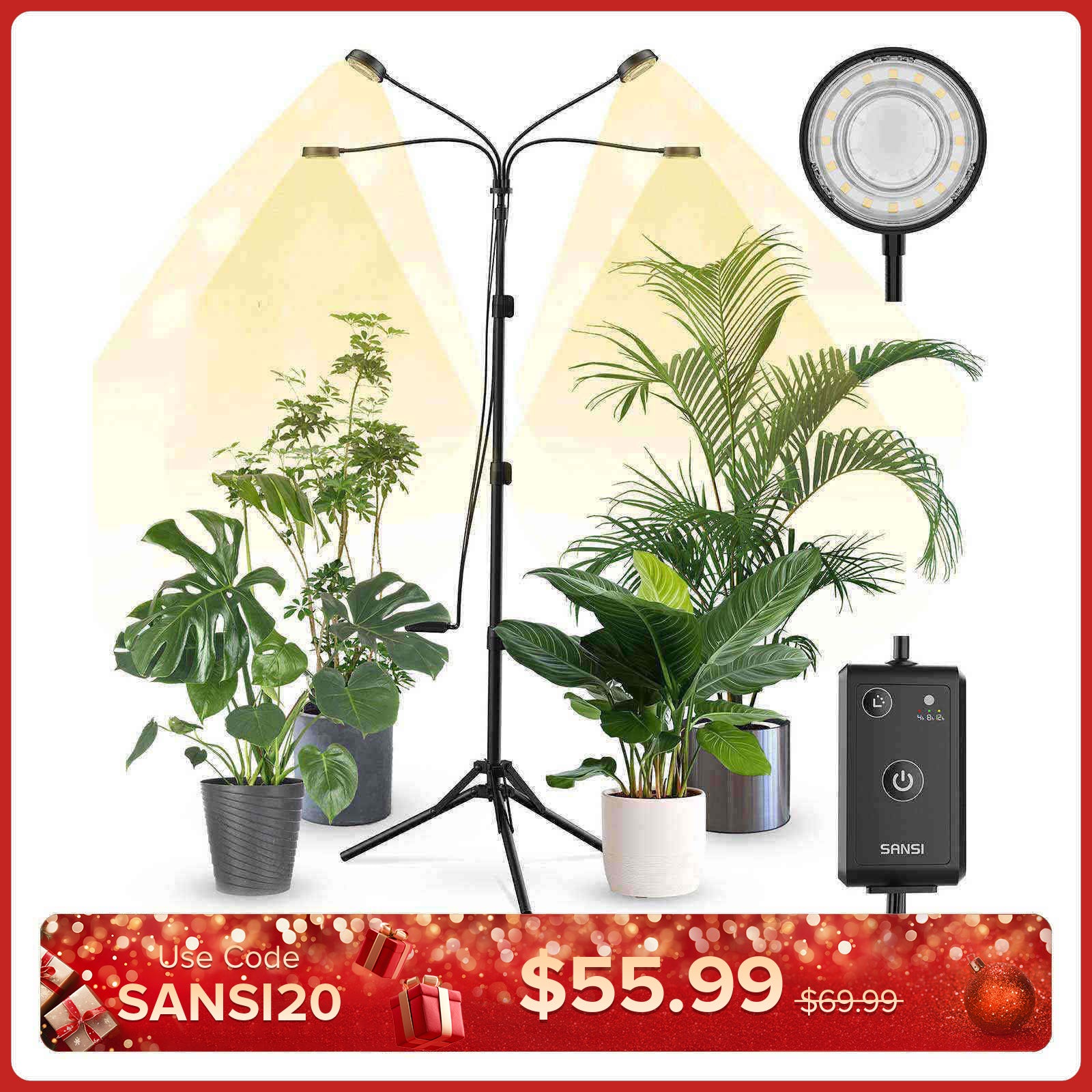 40 W Pflanzenlampe mit verstellbarem Stativ und 4 Köpfen und Fernbedienung (NUR USA)