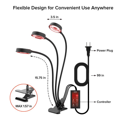 SANSI 40W Adjustable 3-Head Clip-on Red Therapy Light for Body Face