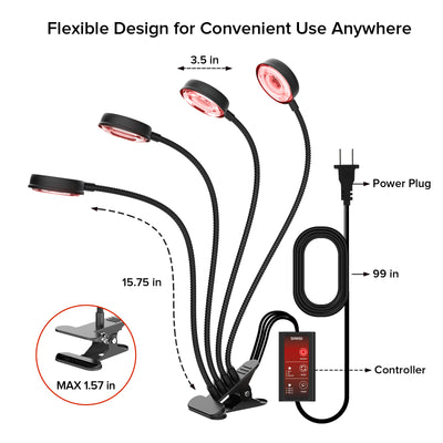 SANSI 50W Adjustable 4-Head Clip-on Red Therapy Light for Body Face (US ONLY)