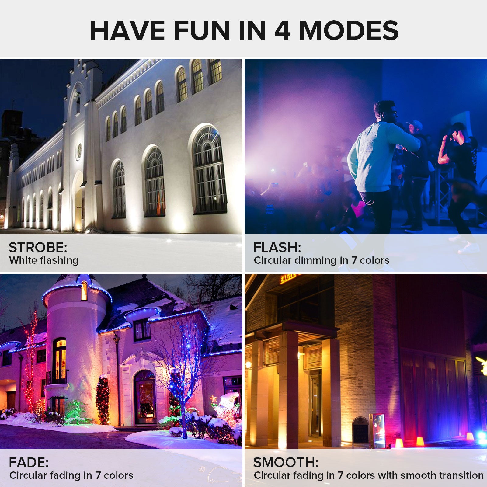 25W RGB LED Flood Light (EU ONLY) has fun in 4 modes.