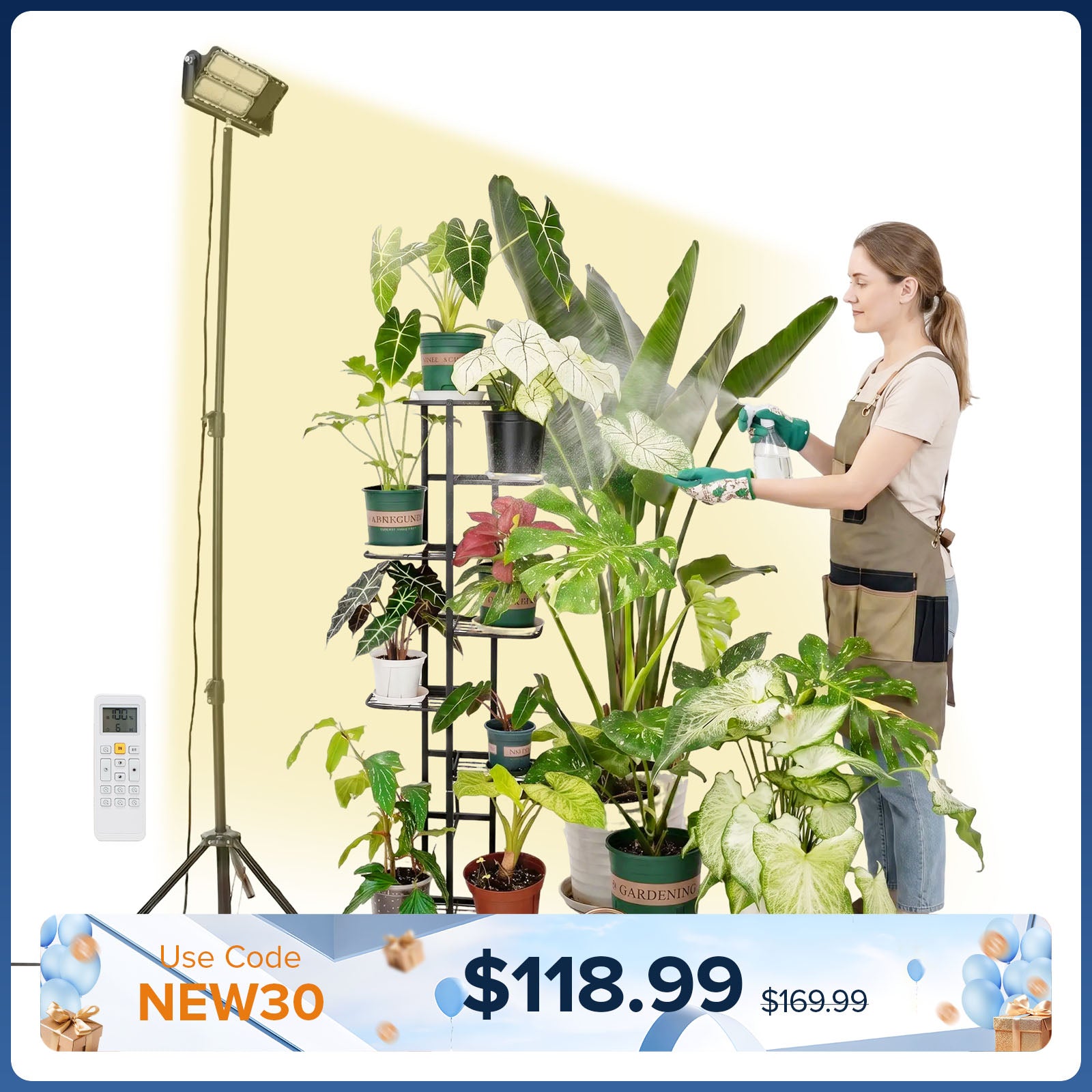 SANSI 100W Panel LED Standing Grow Light with Remote Control (US ONLY)