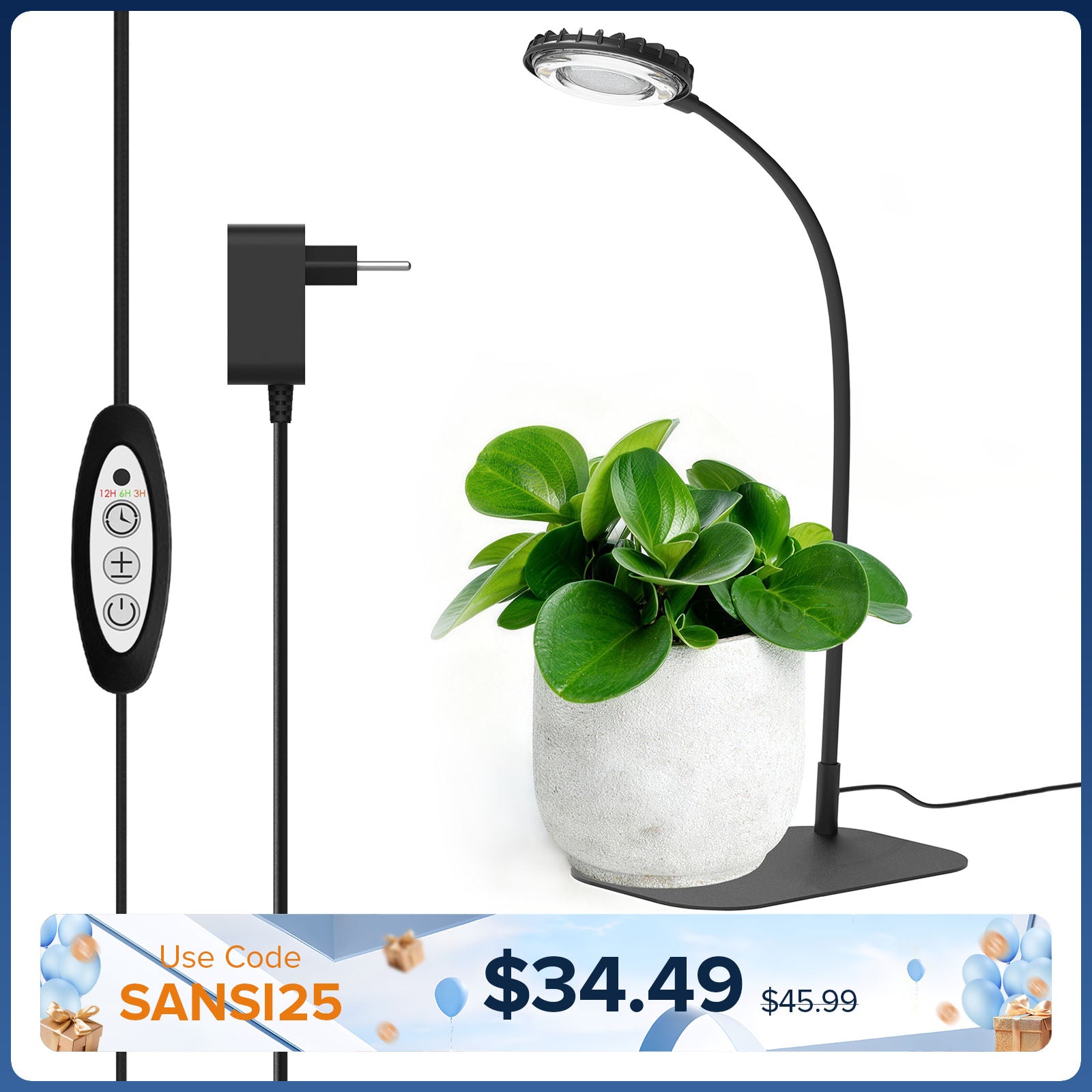 SANSI 12W Tabletop LED Grow Light (EU/UK ONLY)