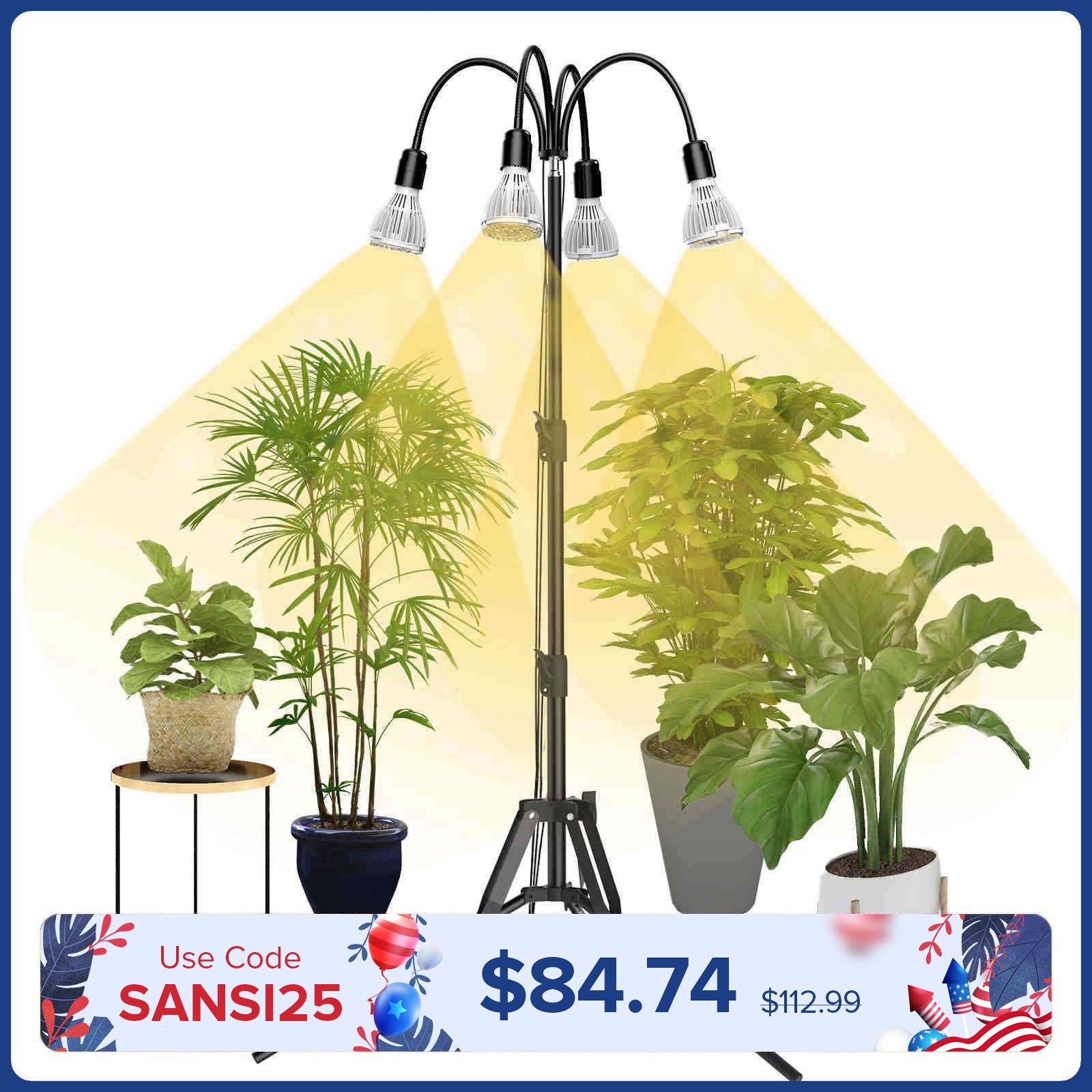 SANSI Upgraded 128W Multi-head Grow Light with Adjustable Tripod Stand (US/CA ONLY)
