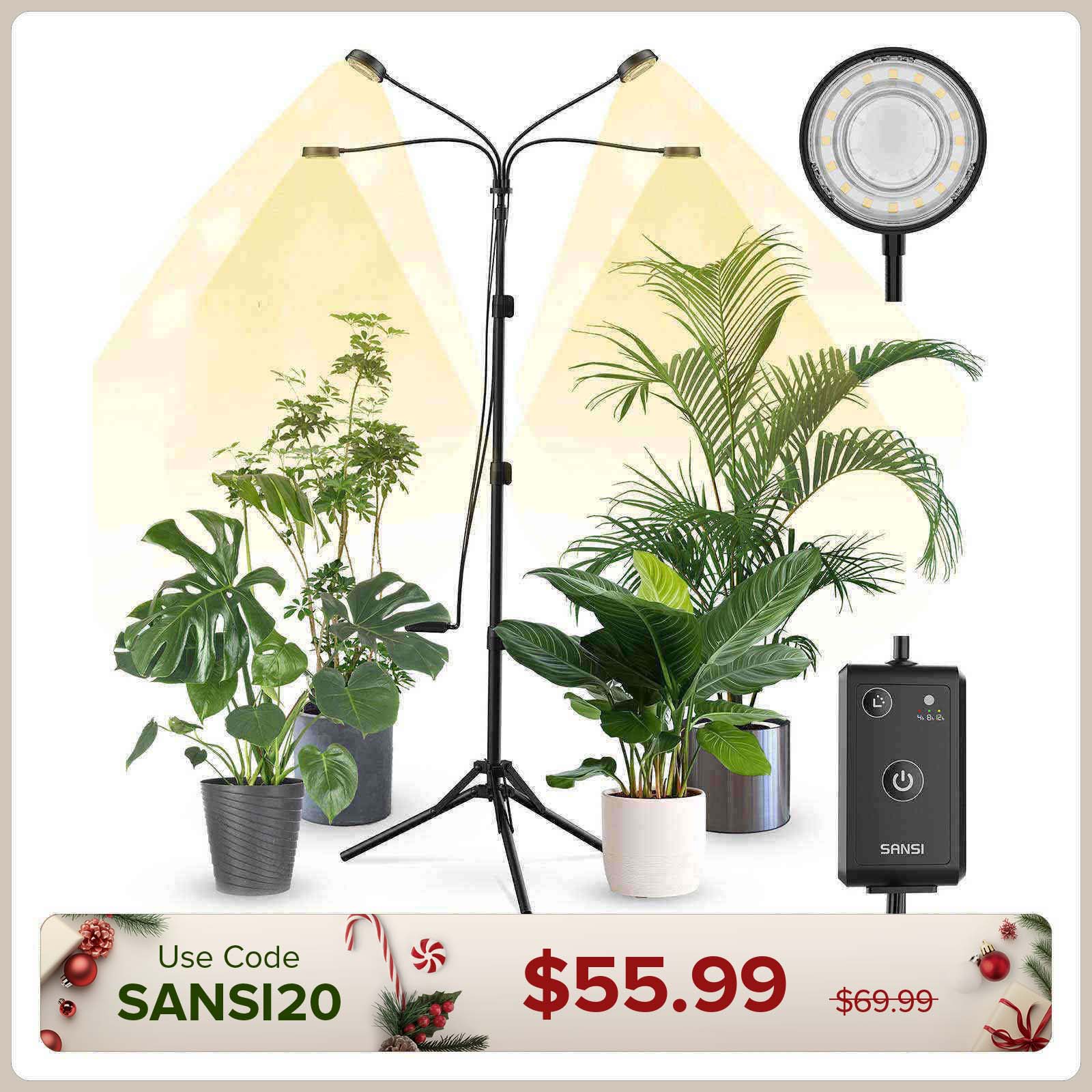 SANSI 40W 4-Head Adjustable Tripod Stand Grow Light with Remote Control