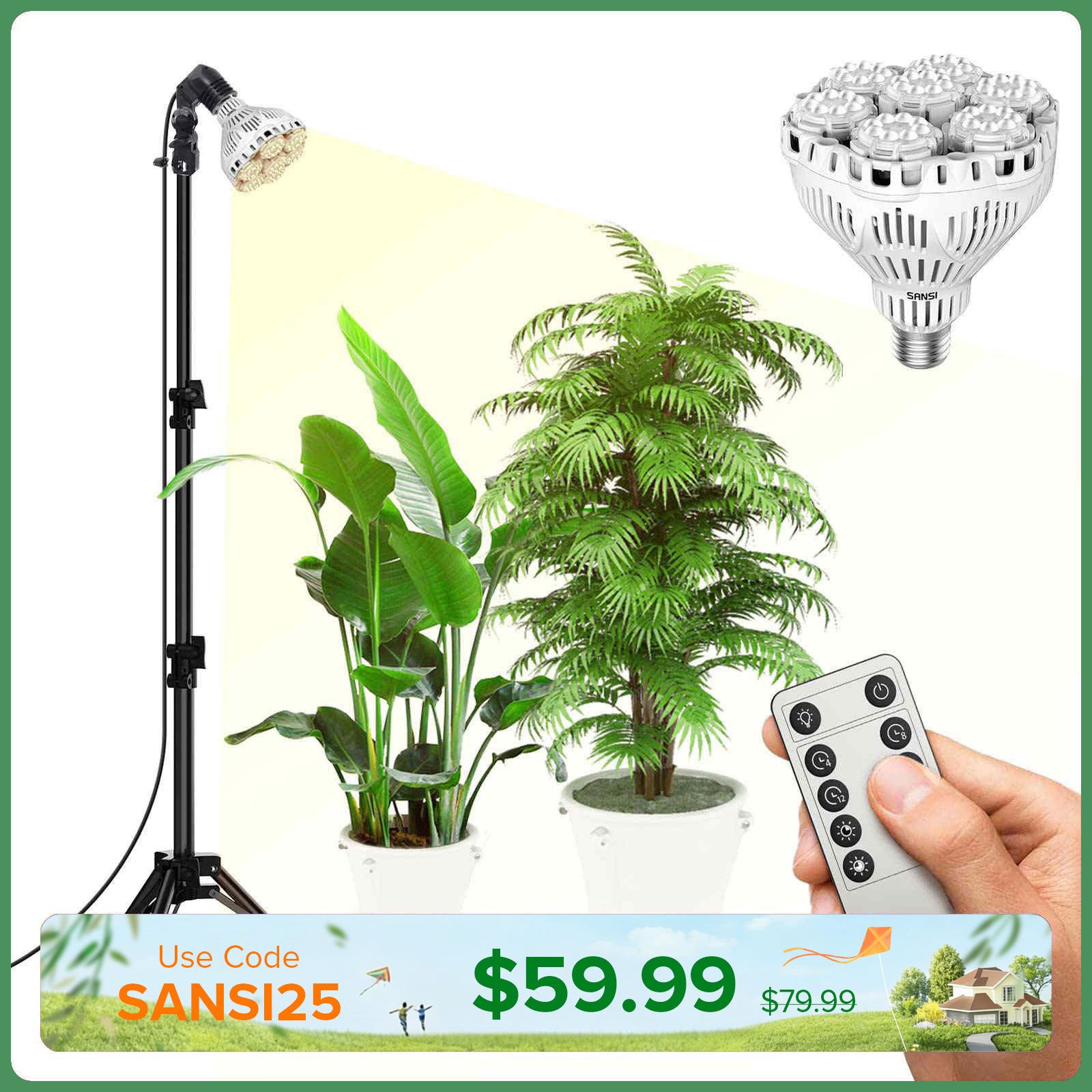 BR30 40W Adjustable Tripod Stand Grow Light with Remote Control