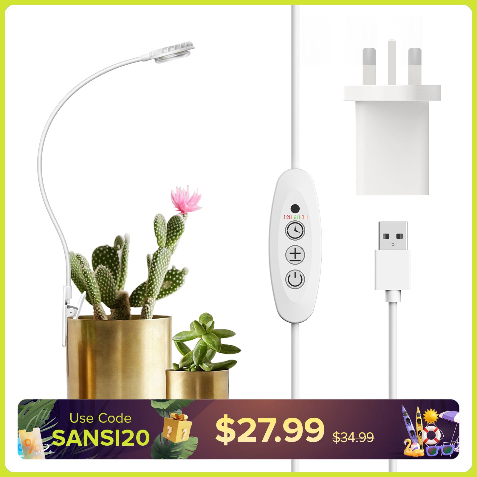SANSI 4,5W LED-Pflanzenlampe mit Topfclip (NUR EU/GB)