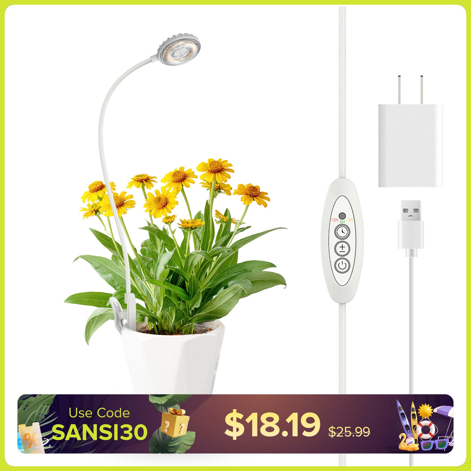 SANSI 7W Pot Clip LED Grow Light (US/JP ONLY)